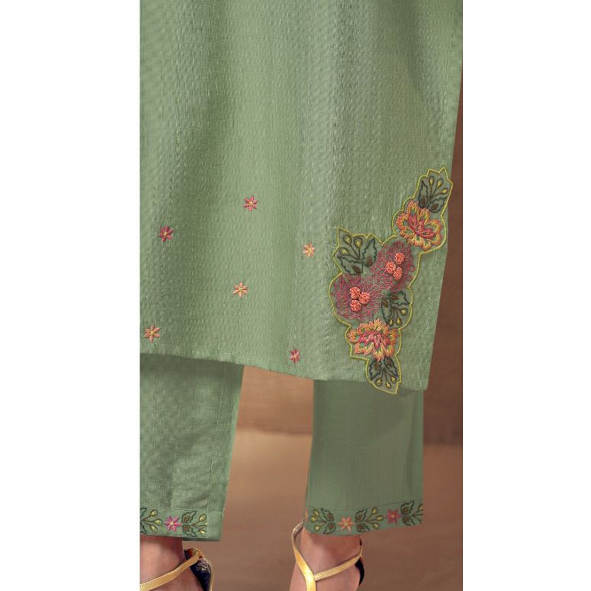 BlackTree green-floral-emmbroidered-viscose-suit - view 3
