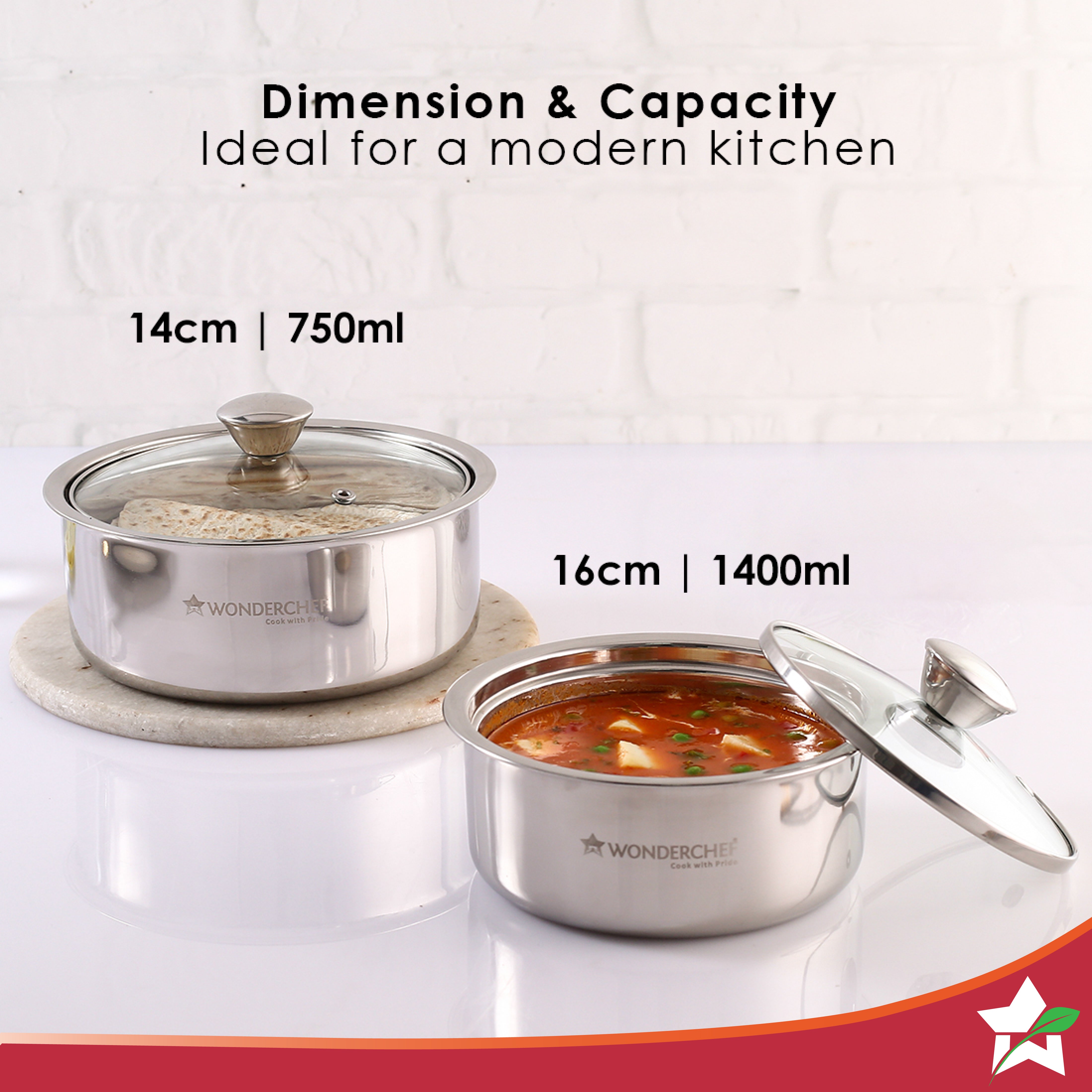 Wonderchef Orchid Fry Pan 24cm + Austin Serving Casserole Set of 2,. - view 3