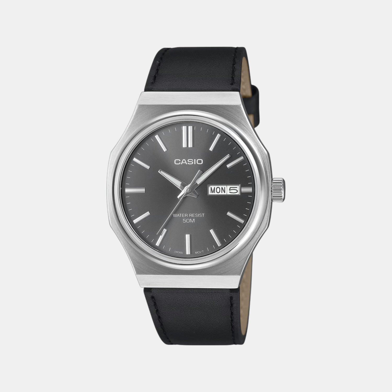 Casio Enticer Men Quartz Grey Dial Analog Leather Watch A2419