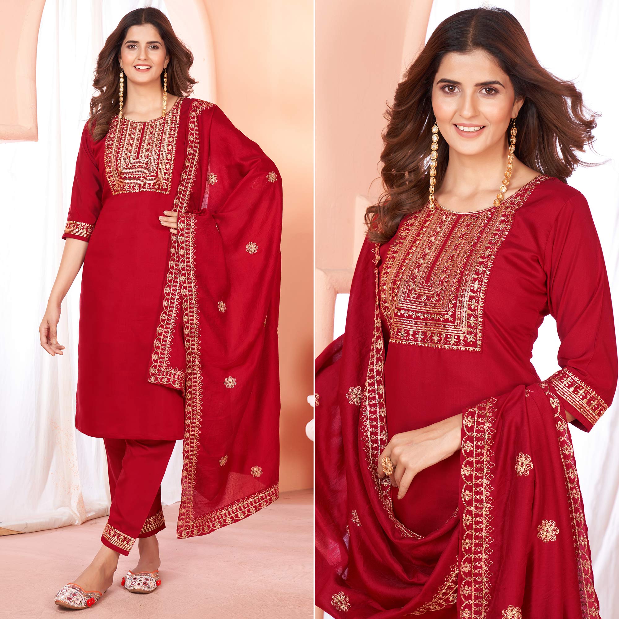 Peachmode Seller Maroon Sequins Embroidered Viscose Salwar Suit