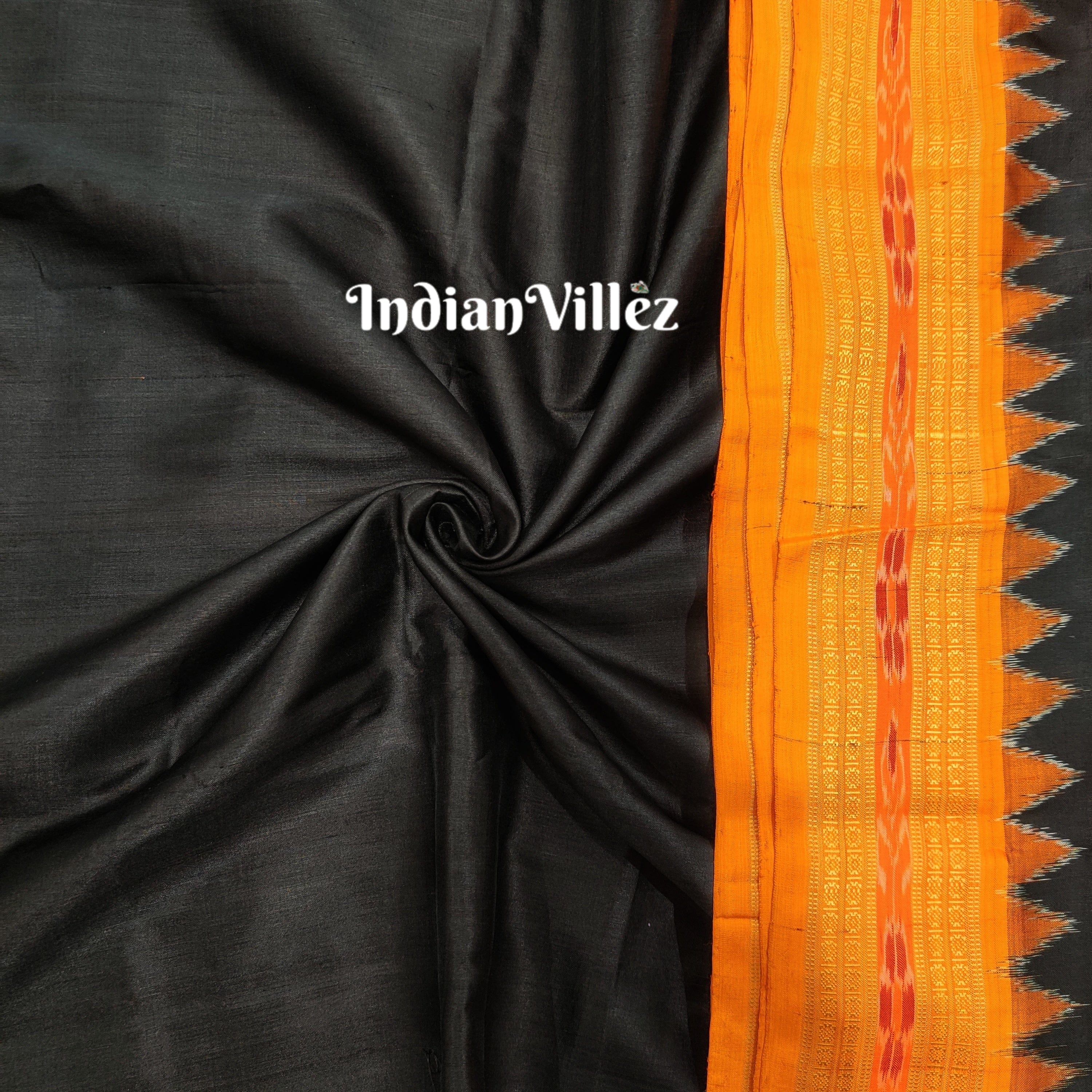 IndianVillèz Black Yellow Sambalpuri Ikat Silk Blouse Fabric