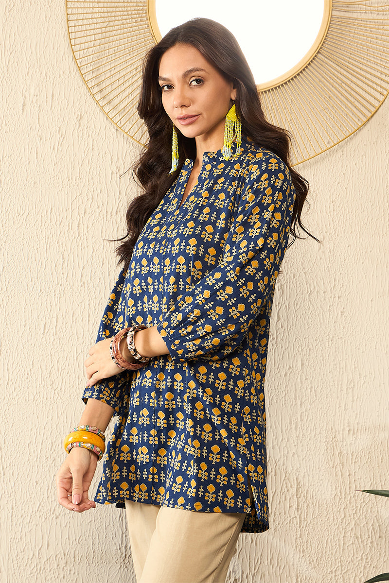 Ahika Blue Cotton Blend Ethnic Motifs Printed Regular Kurti Tunics VT1318 - view 4