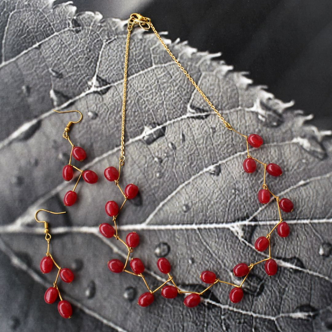 Bindurekha Red Cascade Necklace Set - view 2