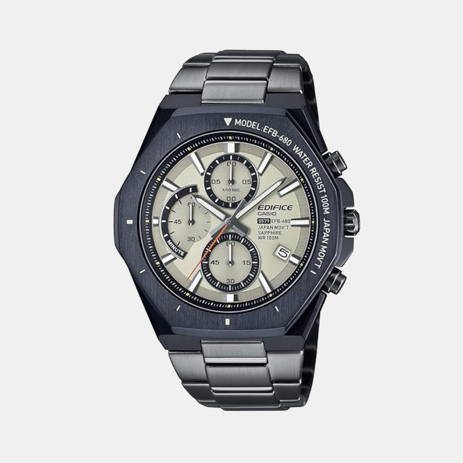 Casio Edifice Men Quartz Cream Dial Chronograph Stainless Steel Watch ED647