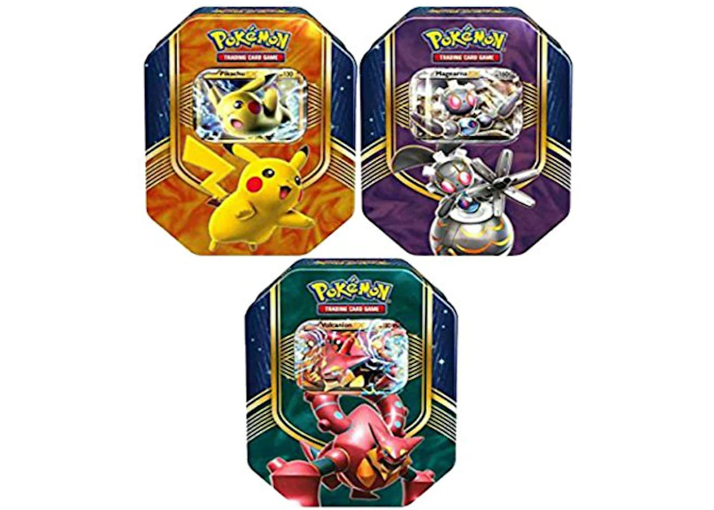 Pokémon 2016 Pokemon TCG Battle Heart Tin Volcanion EX/Magearna EX/Pikachu EX Lot