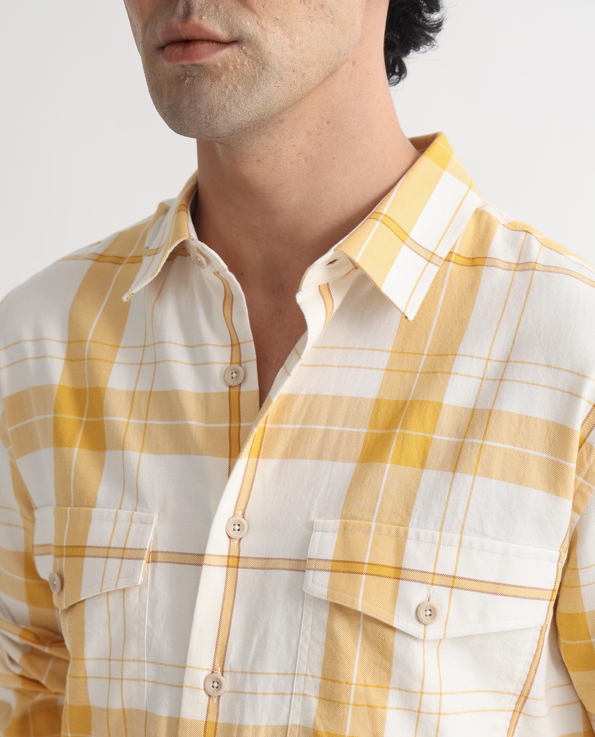 Rare Rabbit Men's Bern Yellow Cotton Fabric Full Sleeves Checks Shirt - view 5