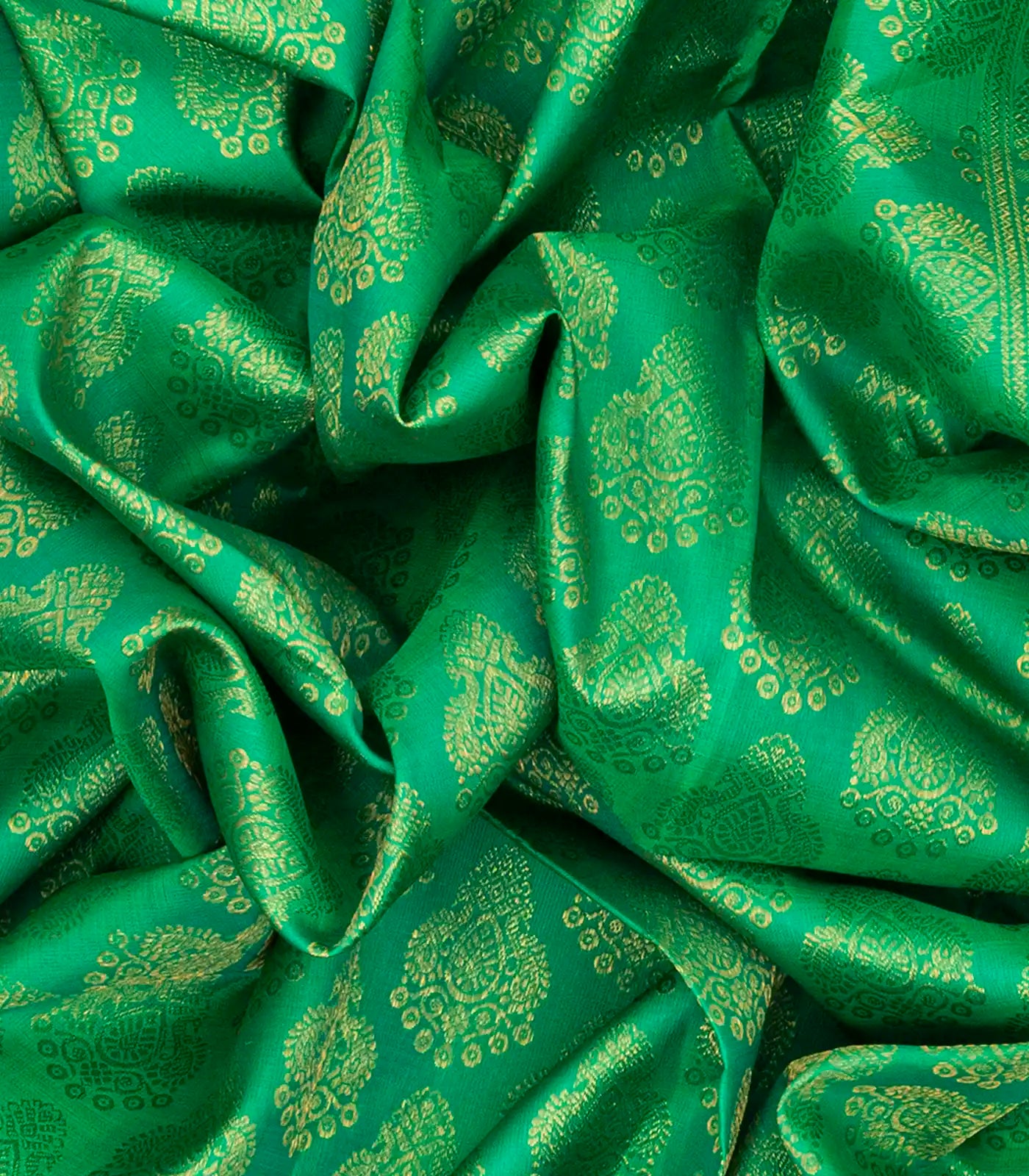 RmKV Green Handloom Kanchipuram Silk Saree With Floral Motifs-Green - view 3