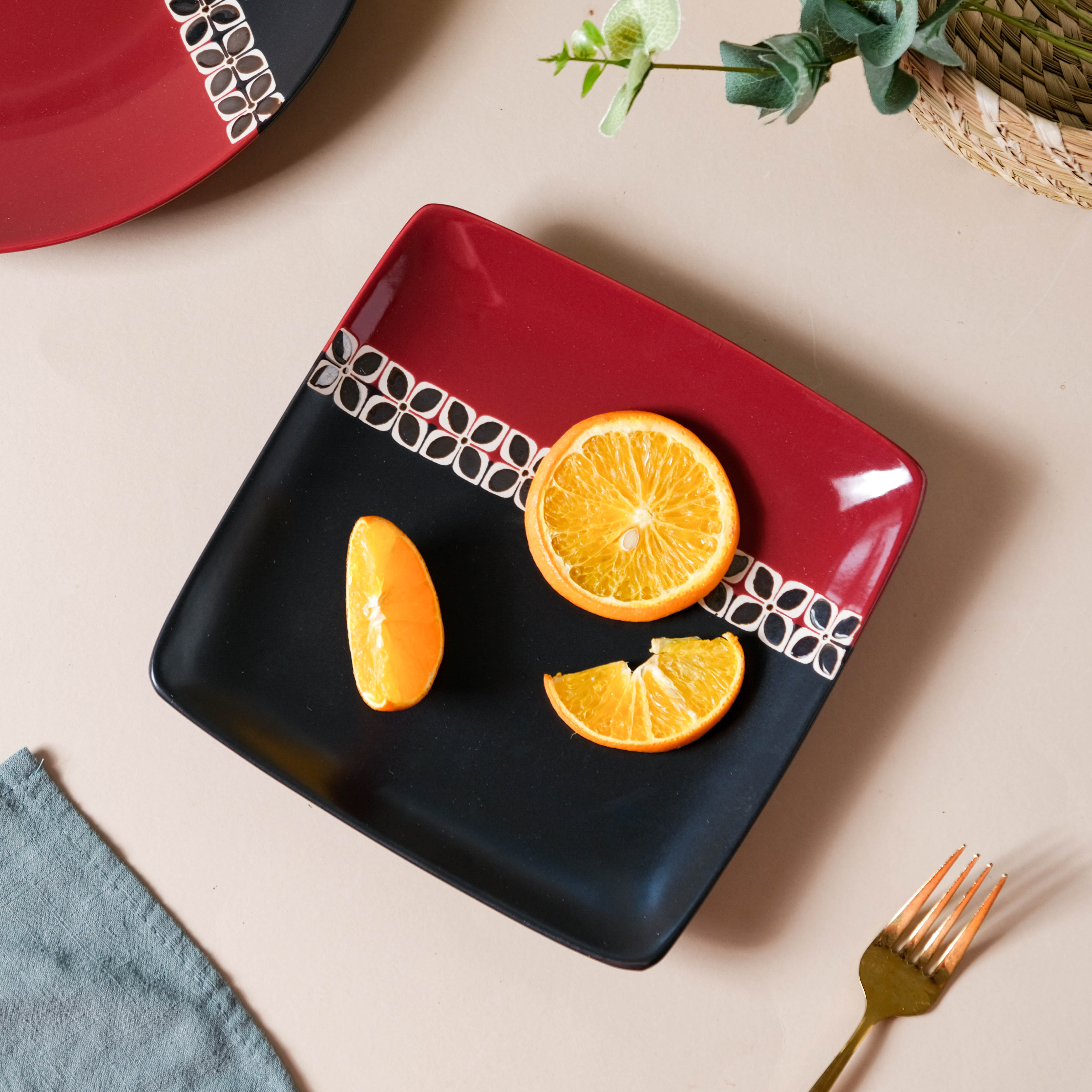 Nestasia Carmine Red and Black Square Plate 8 Inch - view 2