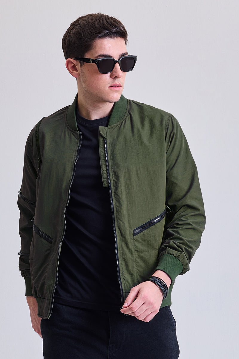 SNITCH Olive Multi-Zip Relaxed Fit Jacket