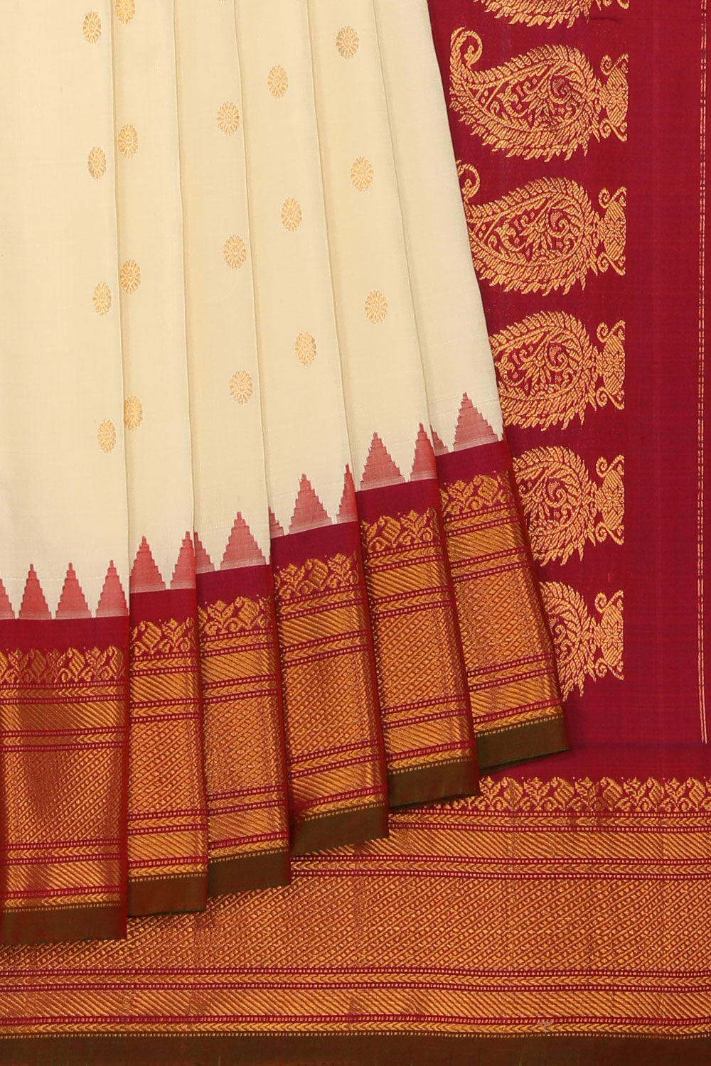 Kalanjali Gadwal Silk Ivory Off-White Saree – Women's