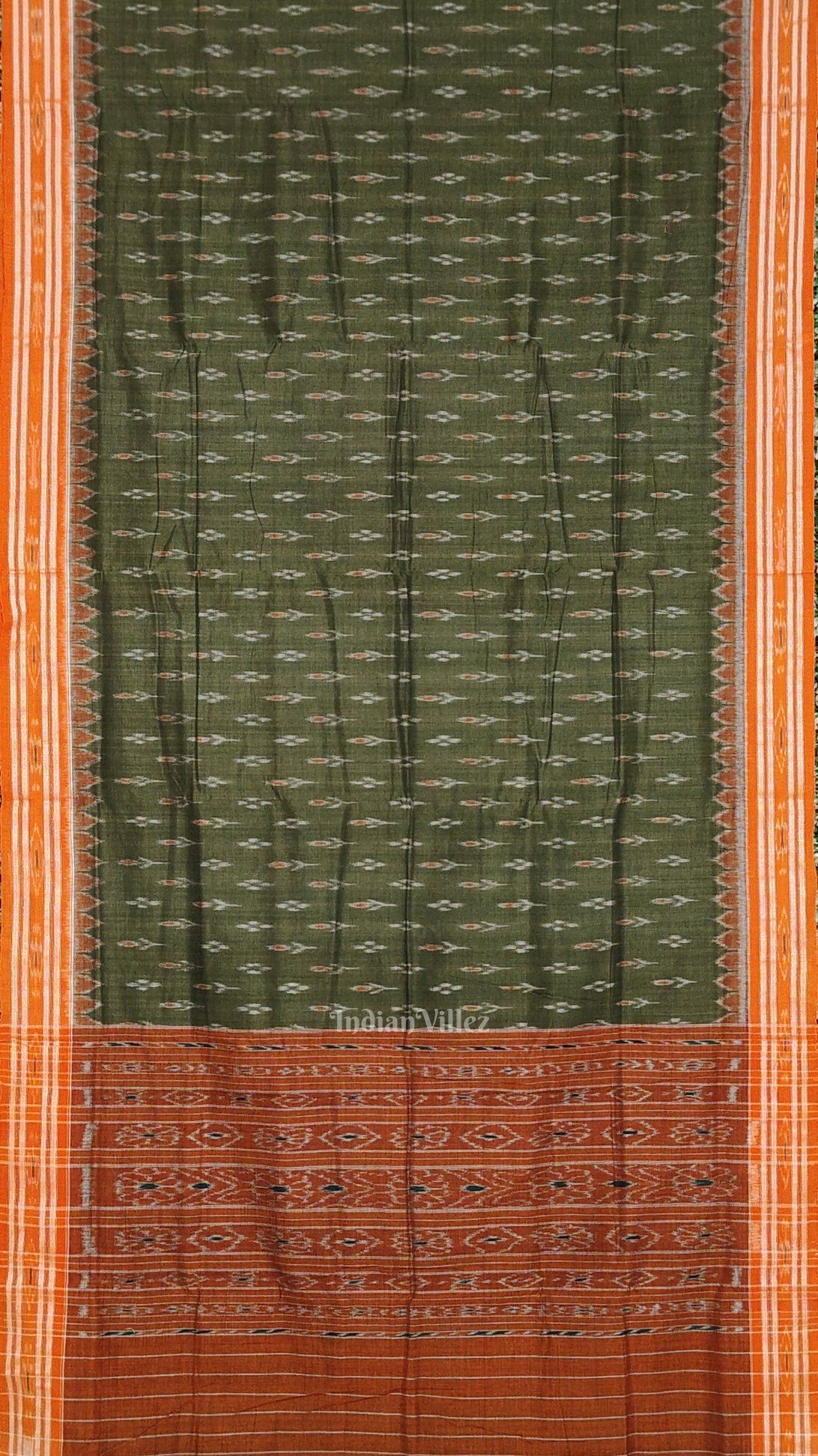 IndianVillèz Mehendi Green Mayur Chandrika Maniabandha Cotton Saree