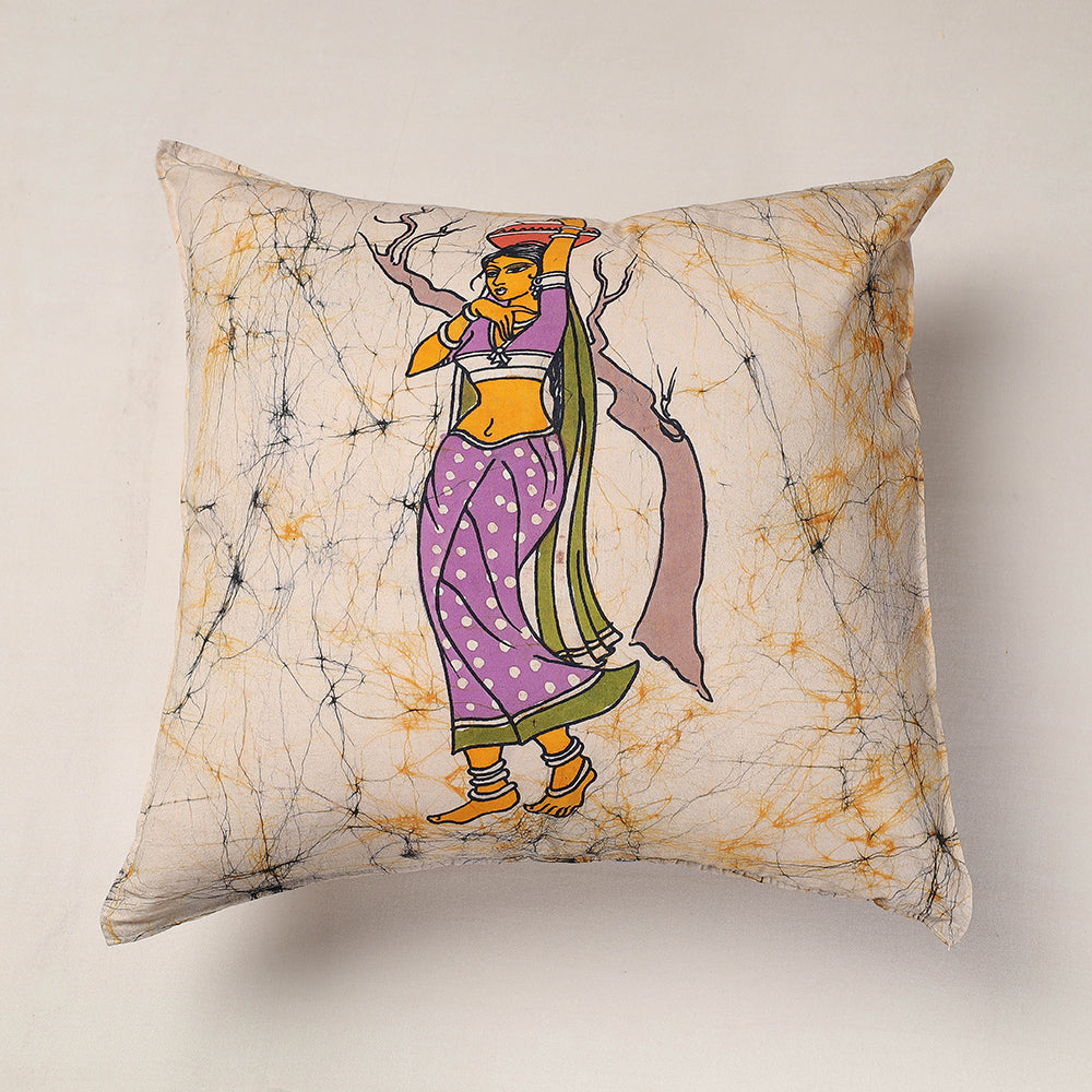 KACHCHH JI CHHAAP Beige - Hand Batik Printed Pure Cotton Cushion Cover (18 x 18 in)