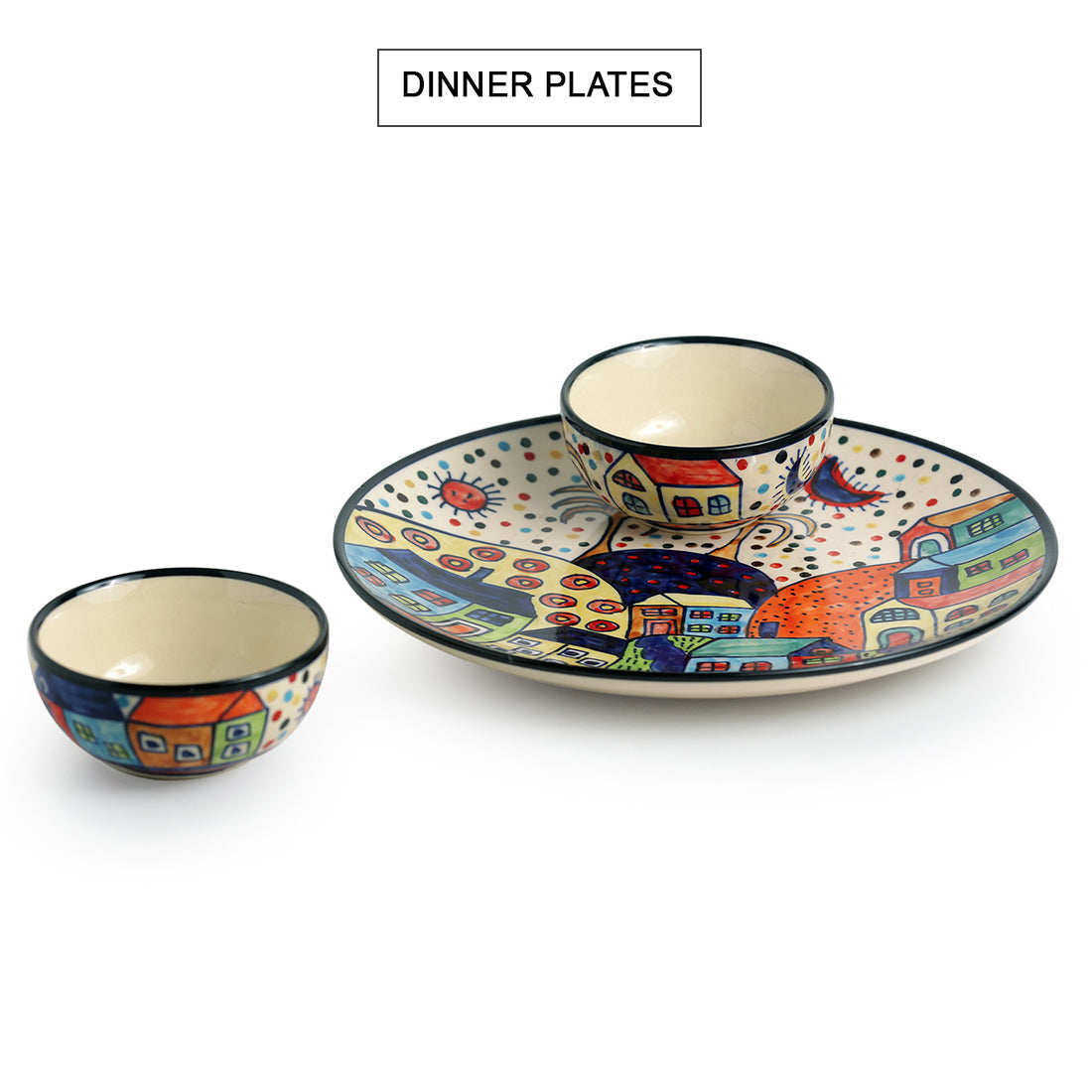 EXCLUSIVELANE 'The Hut Platter Pack' Handpainted Ceramic Plate With Serving Bowls Set - view 2
