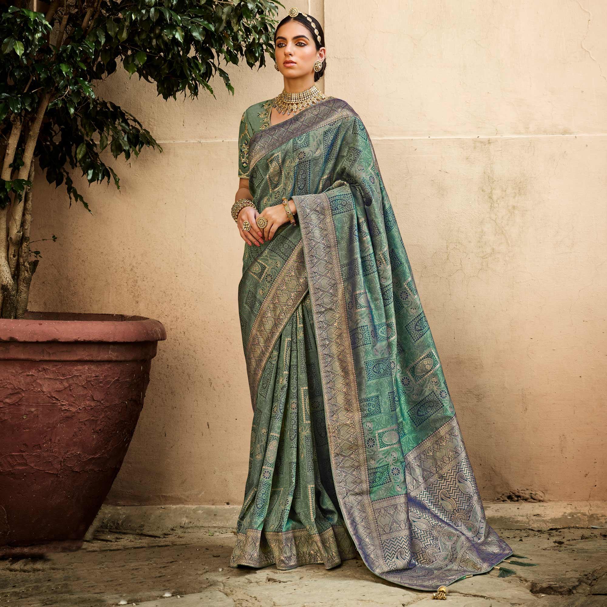 Peachmode Multicolor Festive Wear Woven Silk Saree