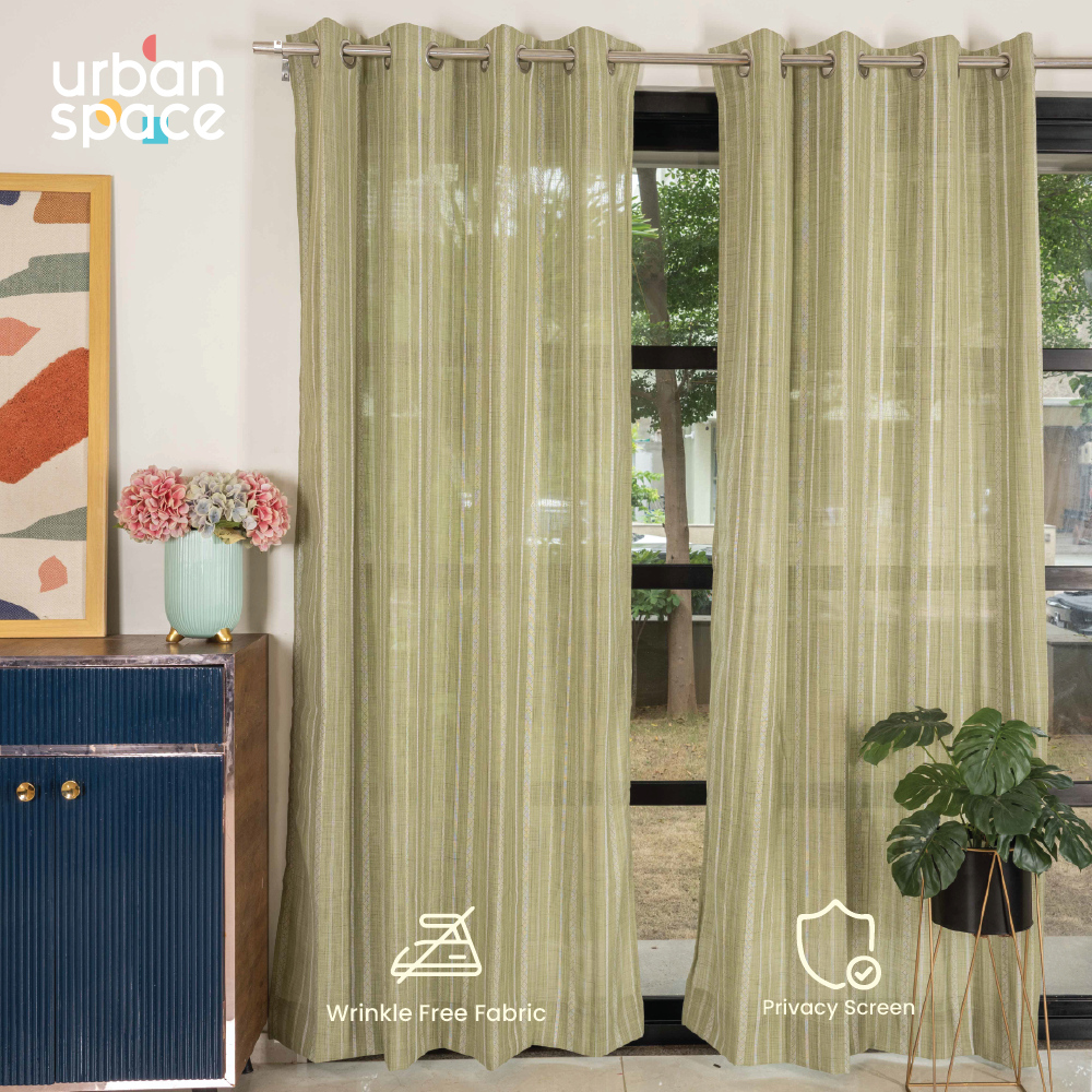 Urban Space -Home Furnishing Store Aari Collection Embriodered Sheer Curtains, 40-50% Light Filtering Curtains - Pack of 2 - Vertical Weaves Sage Gree - view 4