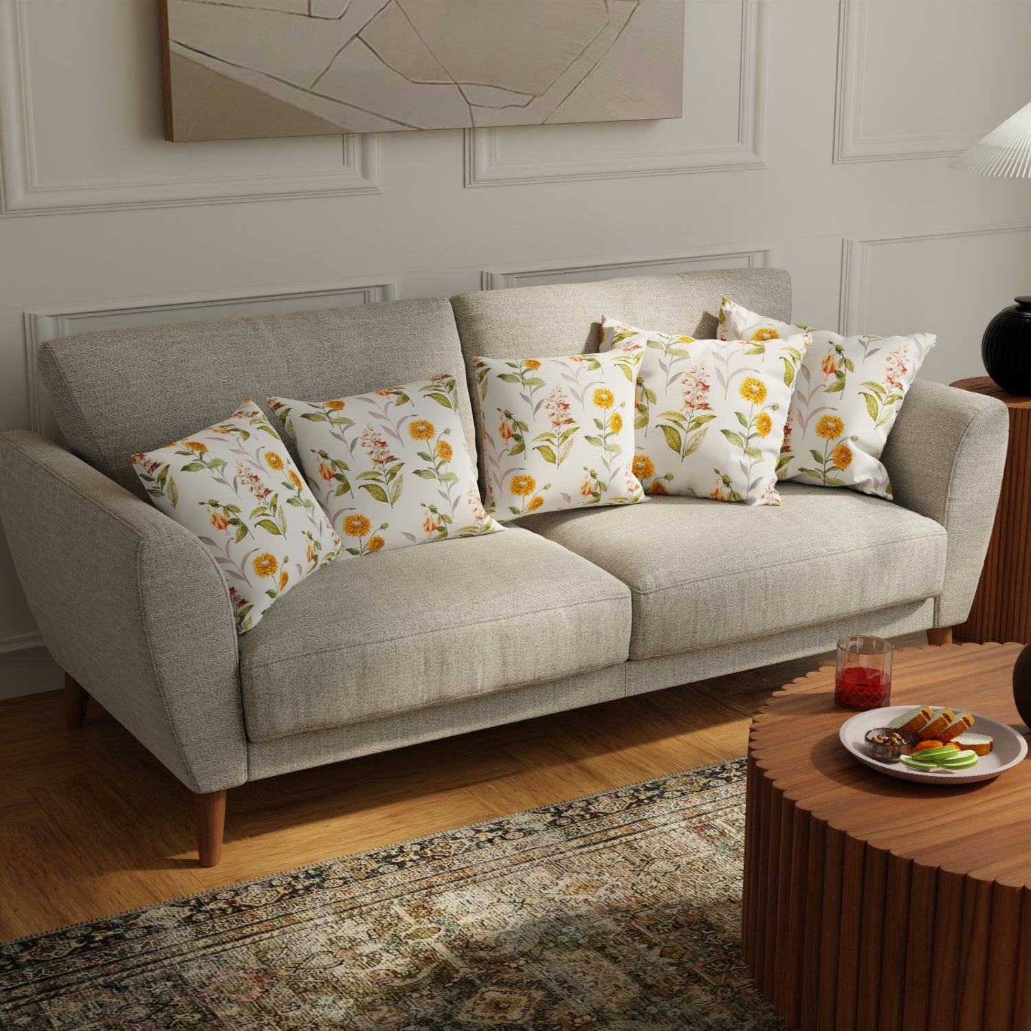 Urban Space Home Furnishing Cotton Cushion Covers, Throw pillow for couch - Cotton Coneflower - Yellow