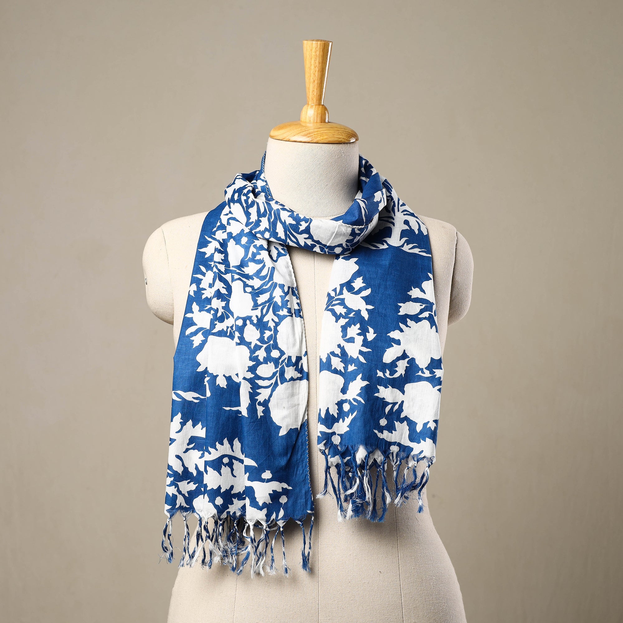 HAVELI CHRONICLES Blue - Block Print Cotton Sanganeri Stole with Tassels 202