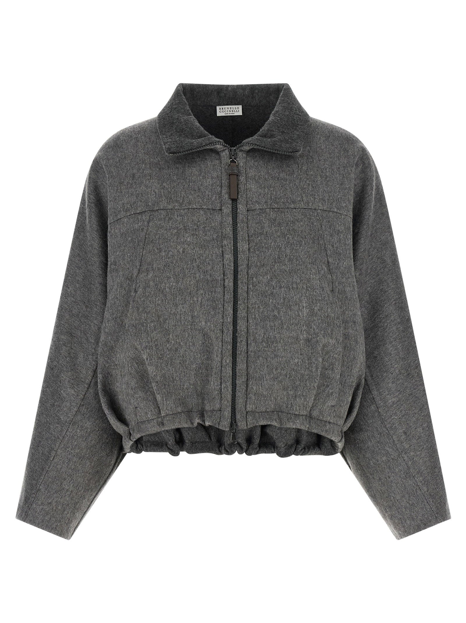 Brunello Cucinelli Shiny Zipper Pull Jacket – 100% virgin wool