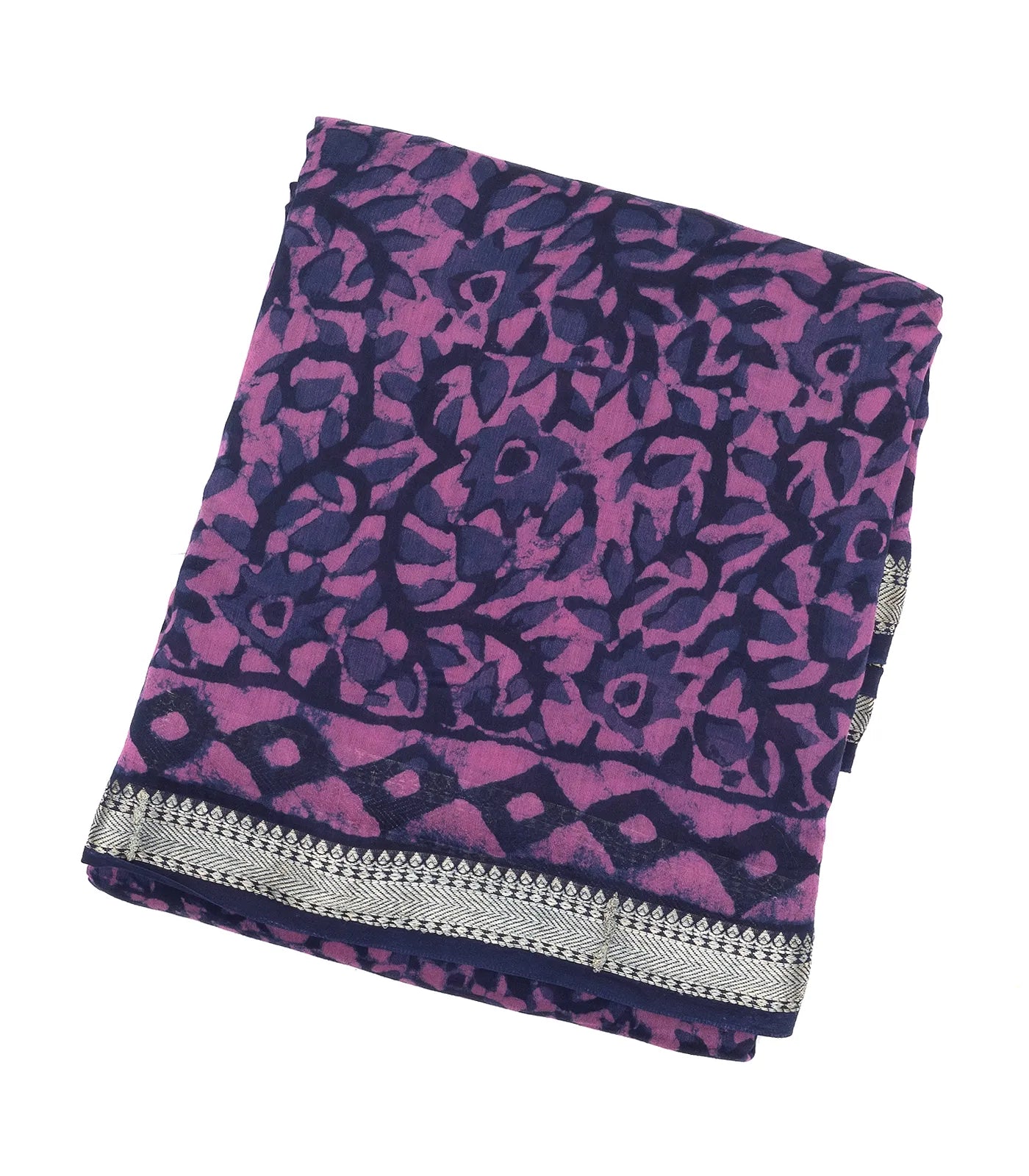 RmKV Purple Chanderi Cotton Saree Printed With Floral Motifs