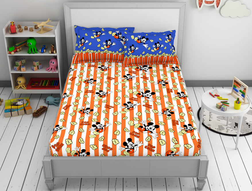 Spaces India Character Red Orange - Dark Orange 100% Cotton Double Bedsheet - Disney Mickey By Welspun