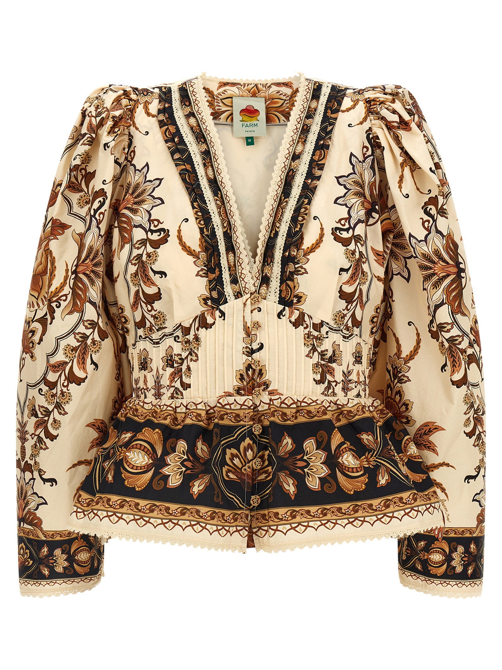 Farm Rio Majestic Garden Sand Blouse – 100% cotton