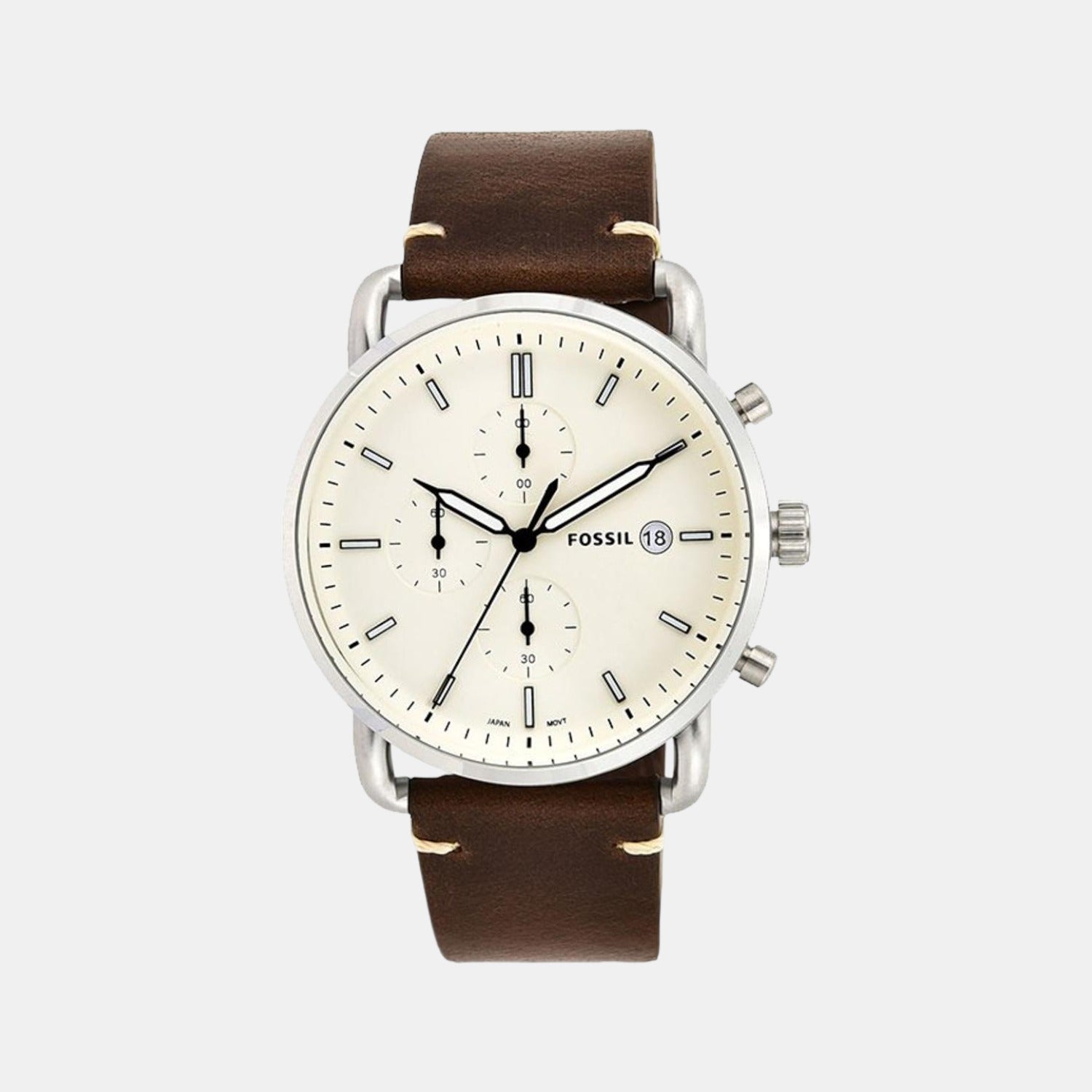 Fossil Commuter Men Quartz Cream Dial Chronograph Leather Watch FS5402