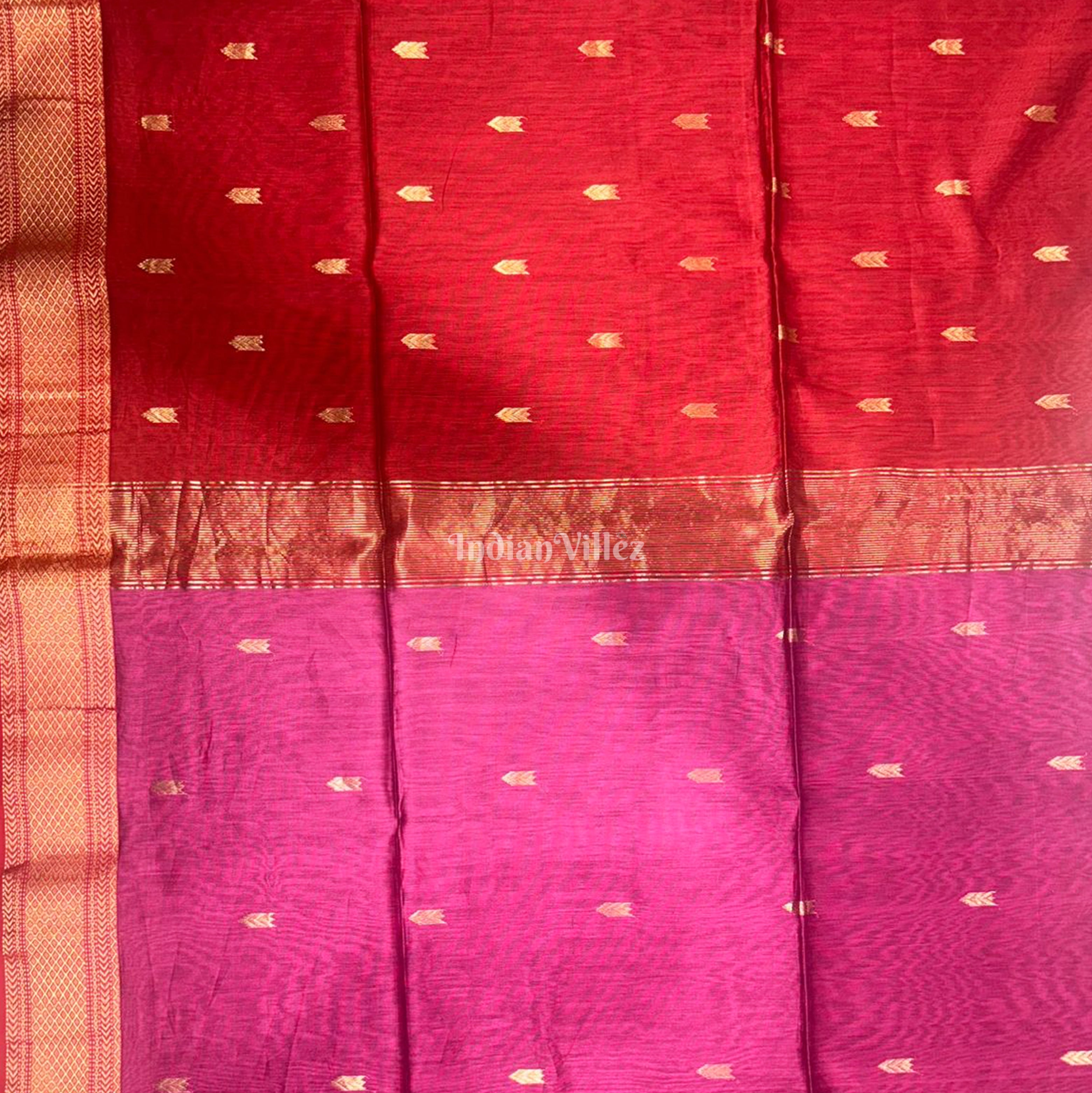 IndianVillèz Magenta Butta Design Silk Cotton Maheshwari Saree with Zari Border - view 3