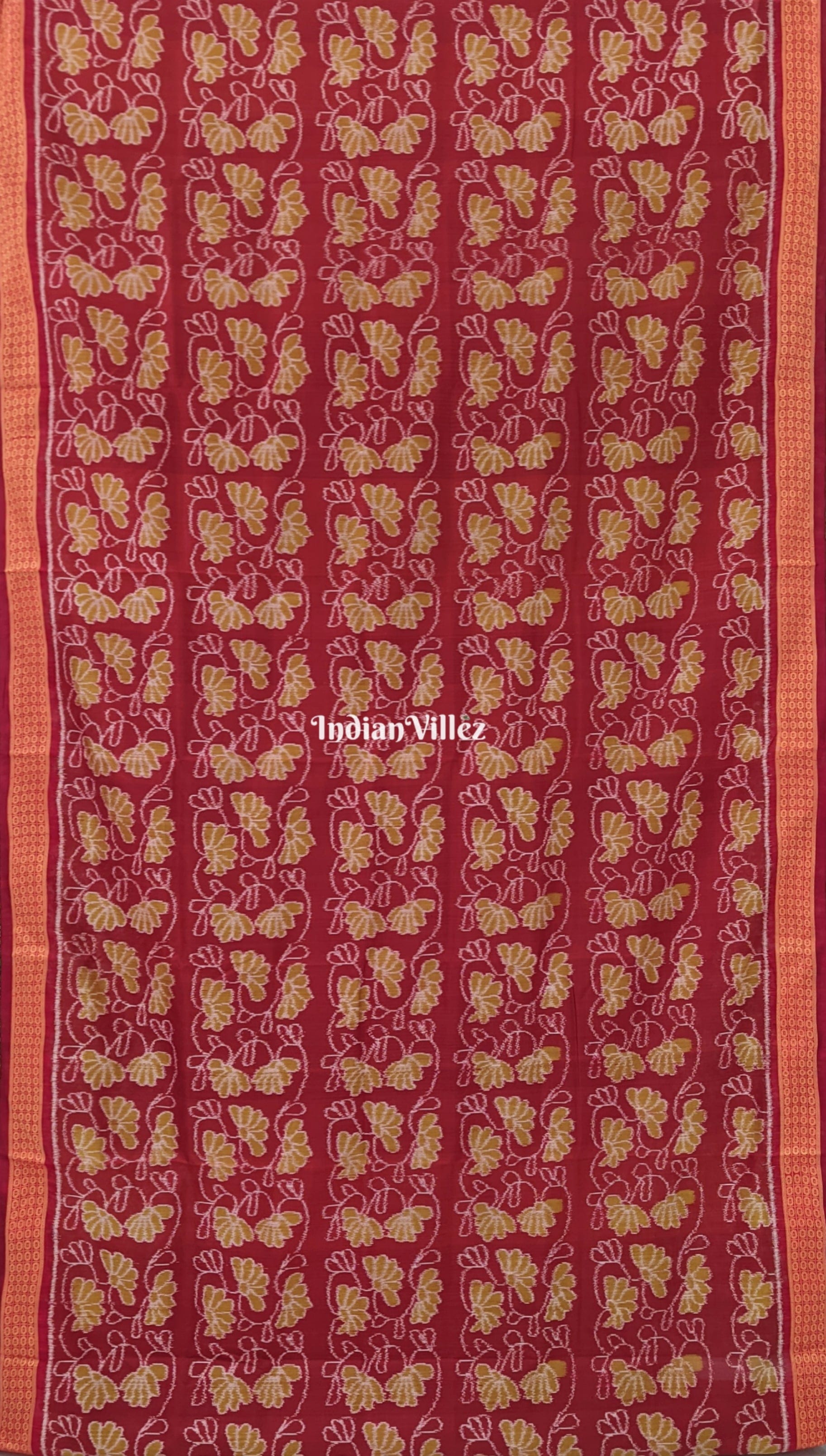 IndianVillèz Brick Red Contemporary Floral Odisha Handloom Silk Saree with Lotus Pallu - view 6