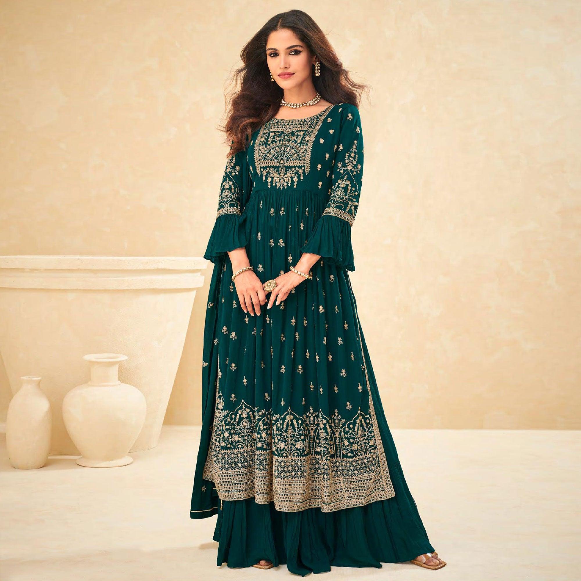Peachmode Seller Morpich Embellished With Embroidered Georgette Palazzo Suit - view 2