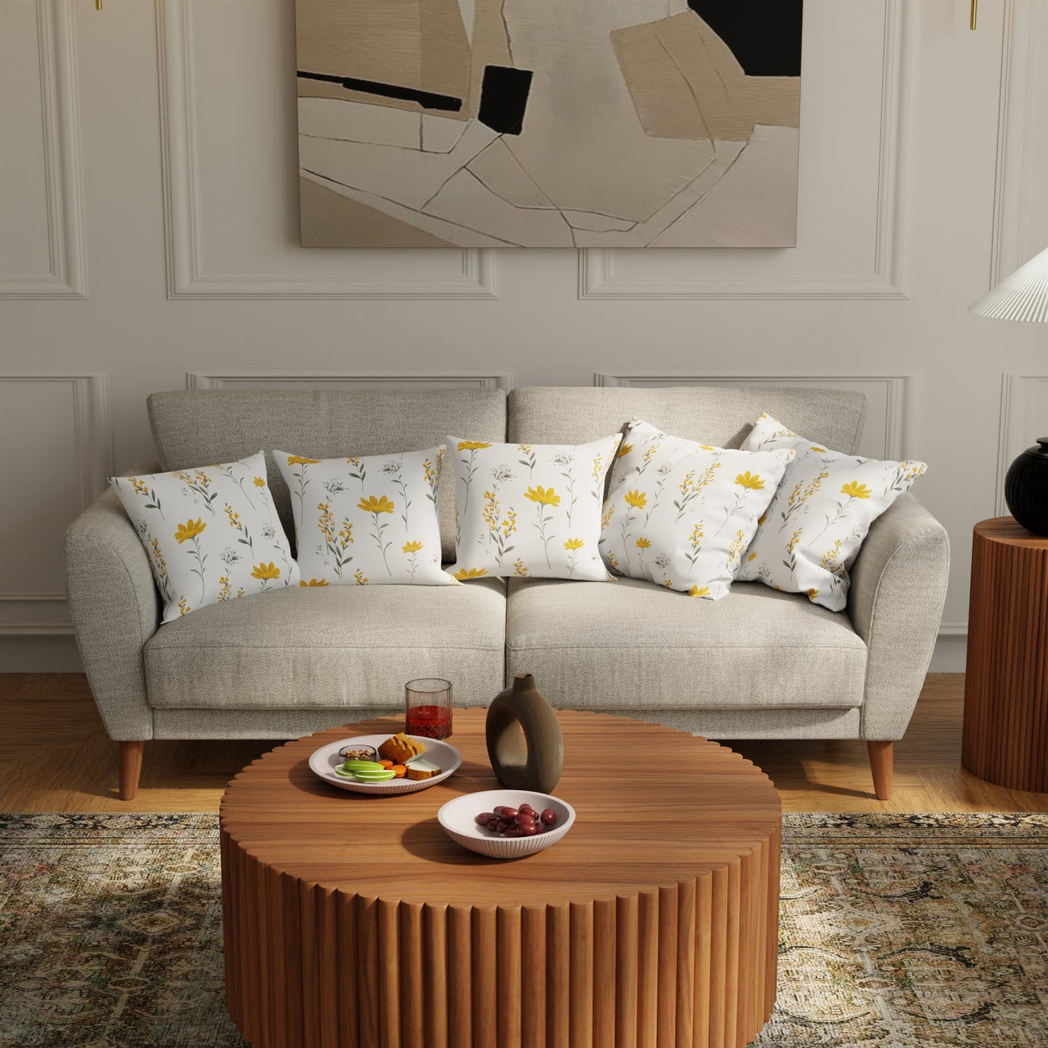 Urban Space Home Furnishing Cotton Cushion Covers, Throw pillow for couch - Orchid Blooms - Yellow - view 2
