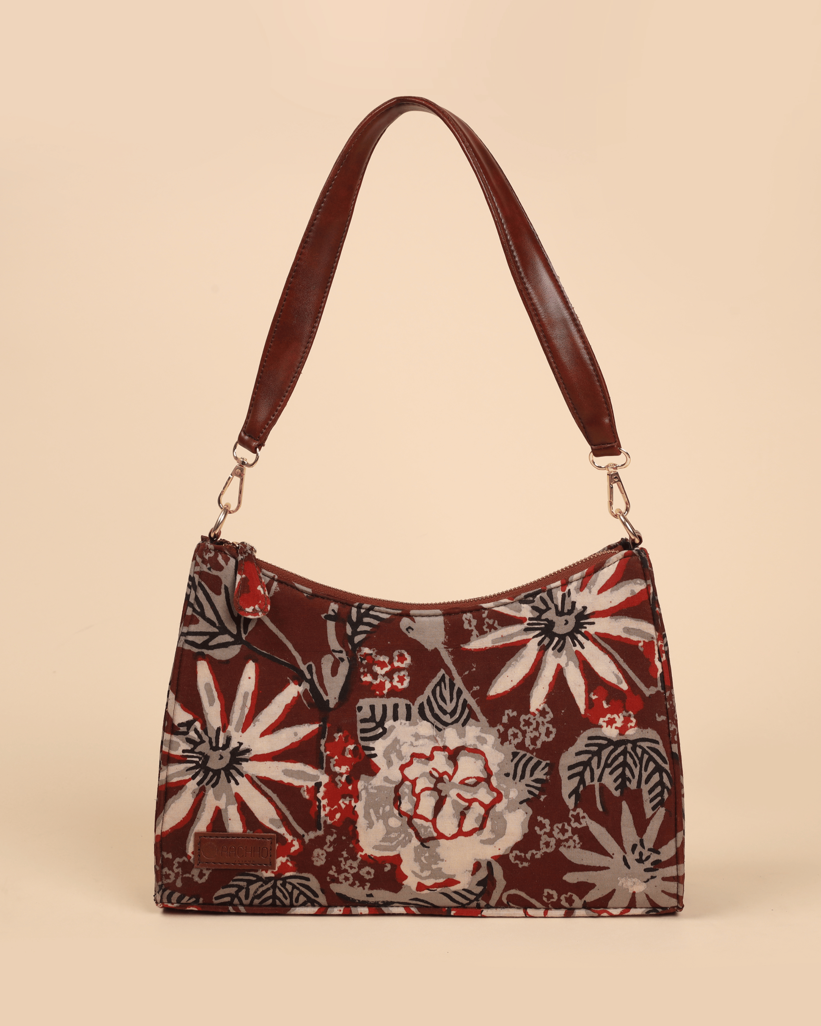 Aachho Caramel Couture Handblock Baguette Bag
