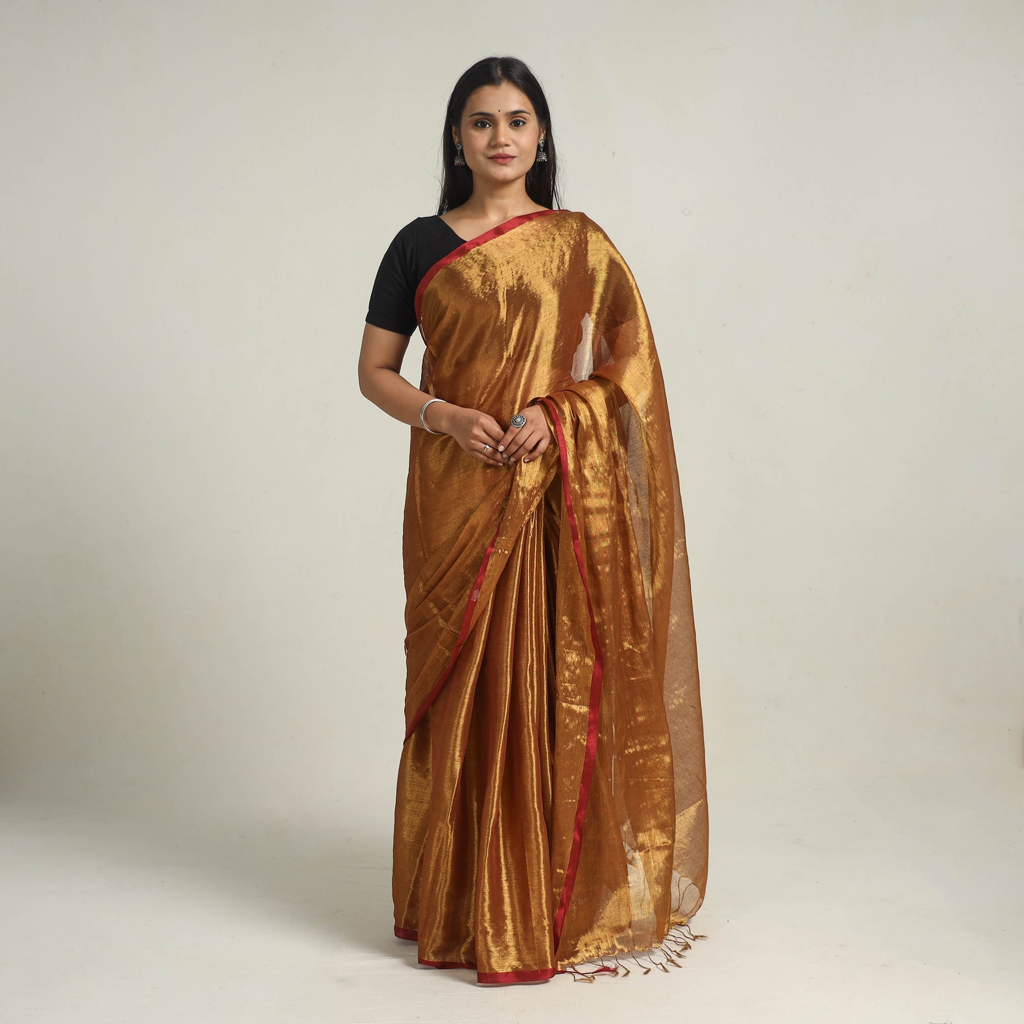 KHUSHBASH - HAPPY LOOM OF EAST Brown - Bengal Fine Tissue Zari Saree 08