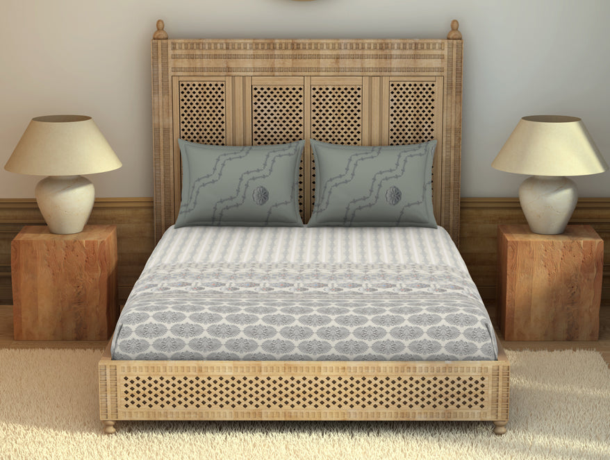 Spaces India Carving Ornate Cream 100% Cotton King Size Bedsheet - Rangana by Spaces