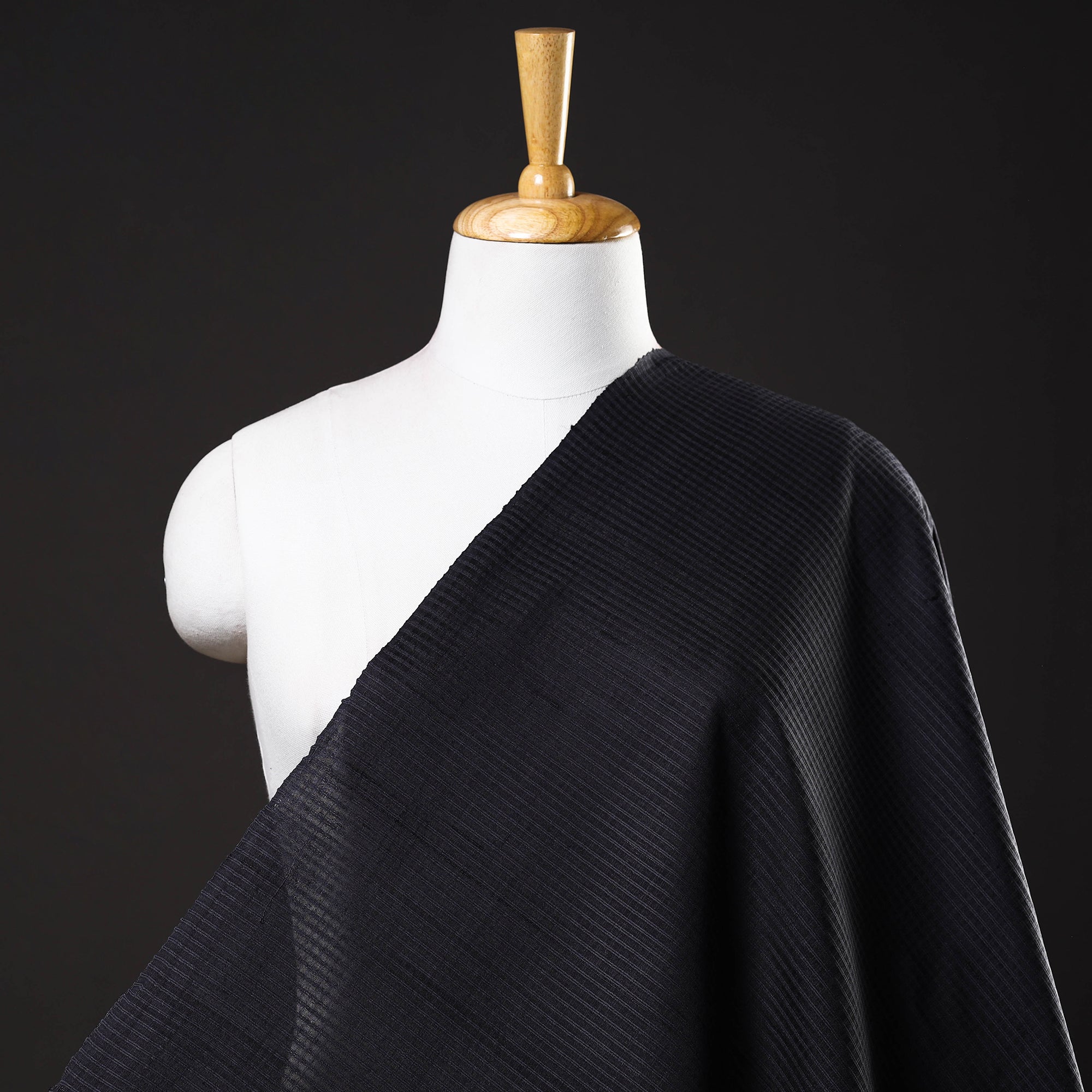 ITOKRI CRAFTS INITIATIVE Black - Vidarbha Tussar Silk Checks Handloom Fabric