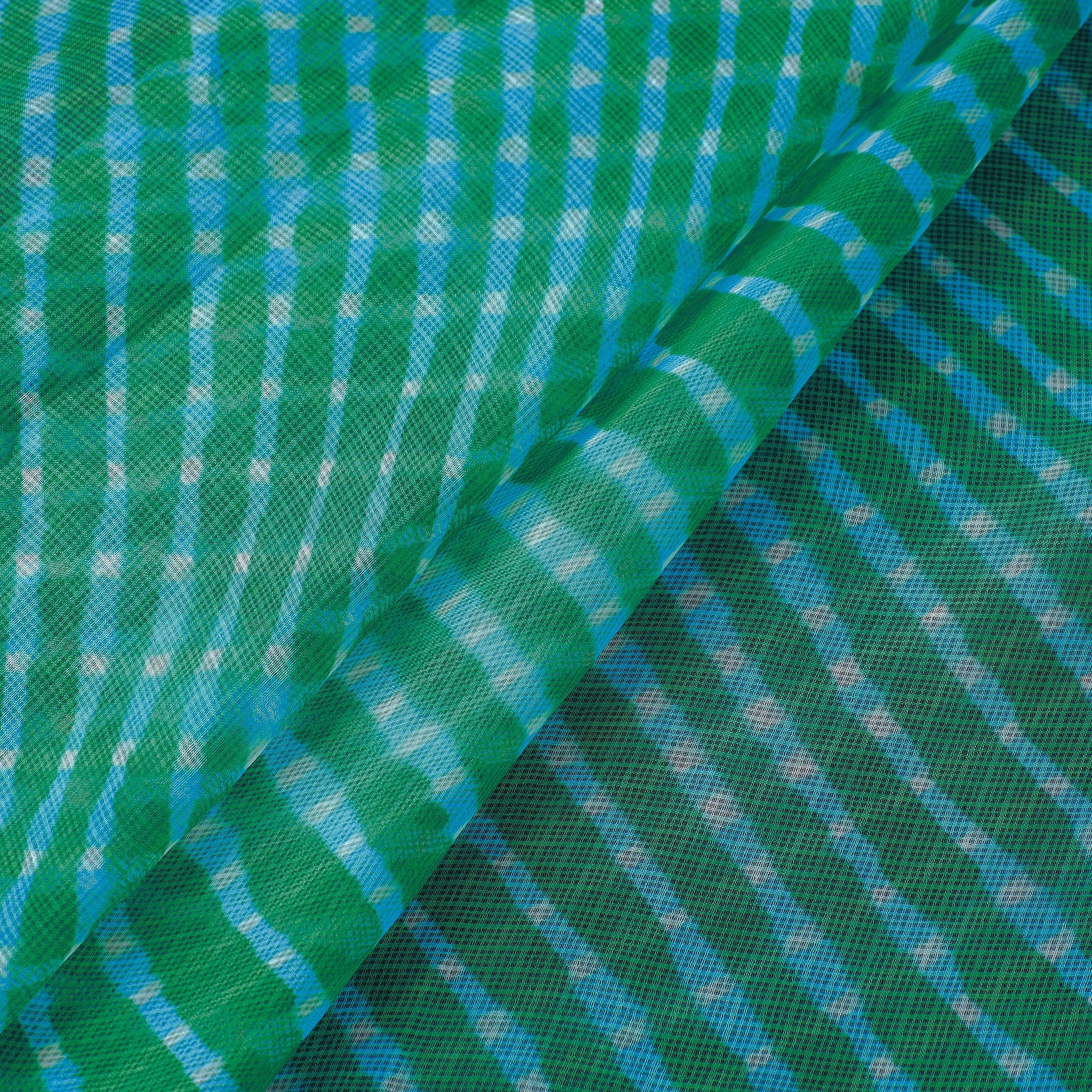 LEHARIYA BY BADSHAH MIYAN Green - Leheriya Tie-Dye Mothra Kota Doria Silk Fabric 15 - view 2