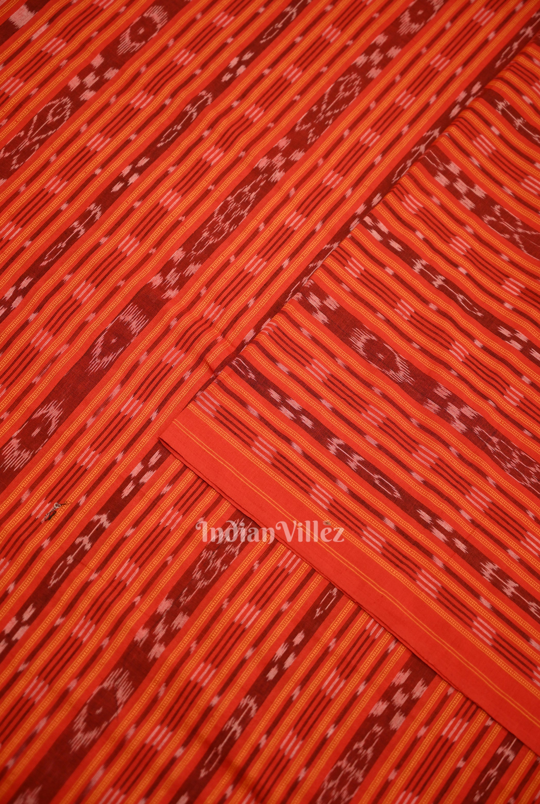 IndianVillèz Red Stripes Sambalpuri Odisha Ikat Cotton Fabric - view 2