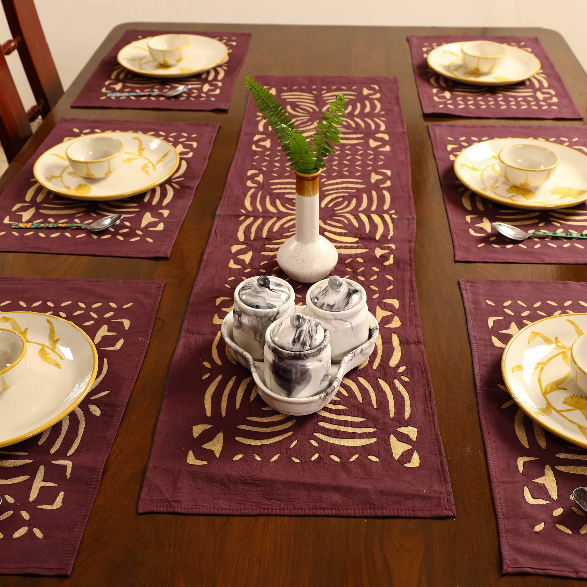 SHADES OF MARUDHARA Brown - Applique Cut Work Table Runner with Table Mat Set 08 - view 3