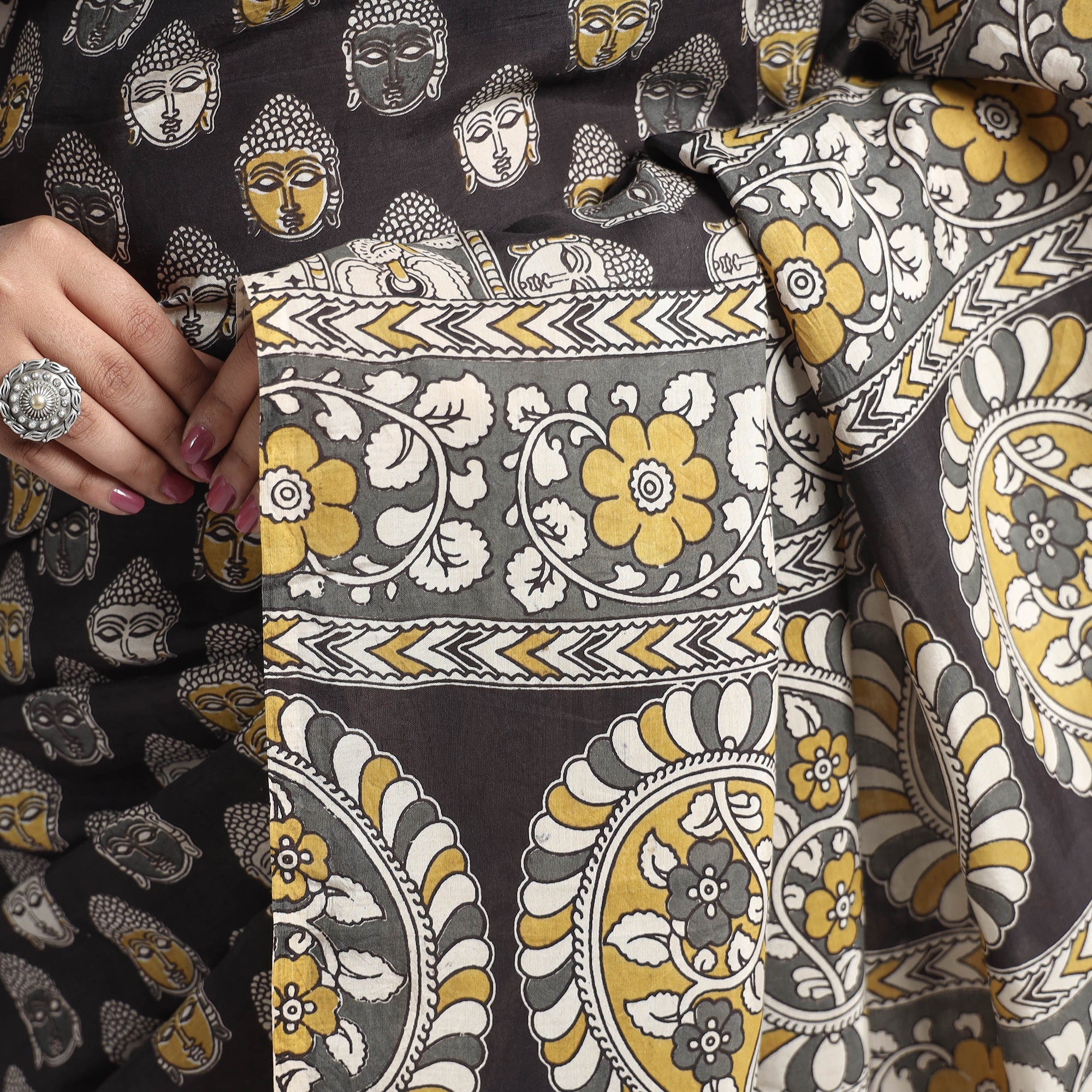 SOUTH KARGHA Black - Kalamkari Printed Silk Cotton Saree - view 4