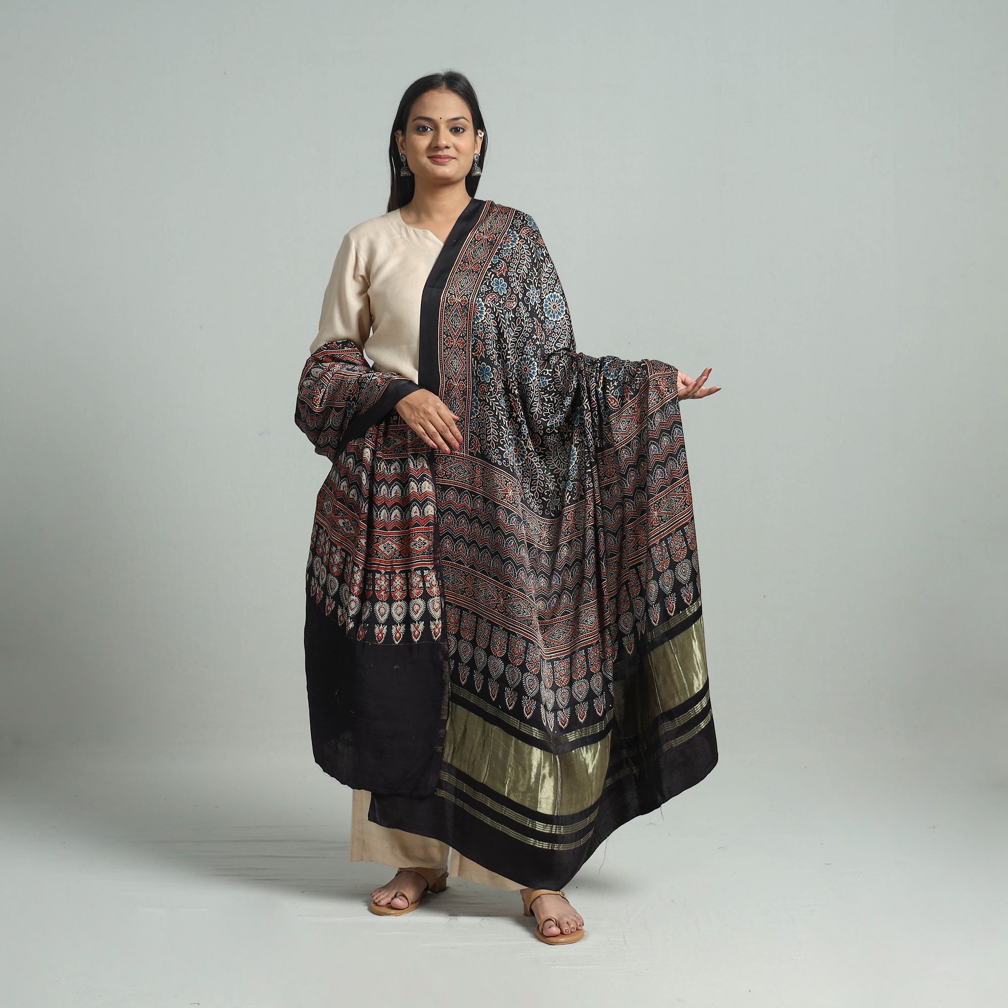 KACHCHH JI CHHAAP Black - Modal Silk Block Print Ajrakh Dupatta 81