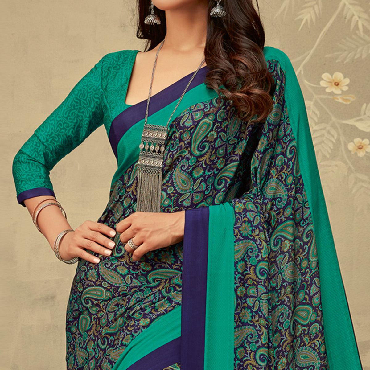 Peachmode Lovely Blue Colored Partywear Printed Crepe Saree - view 2