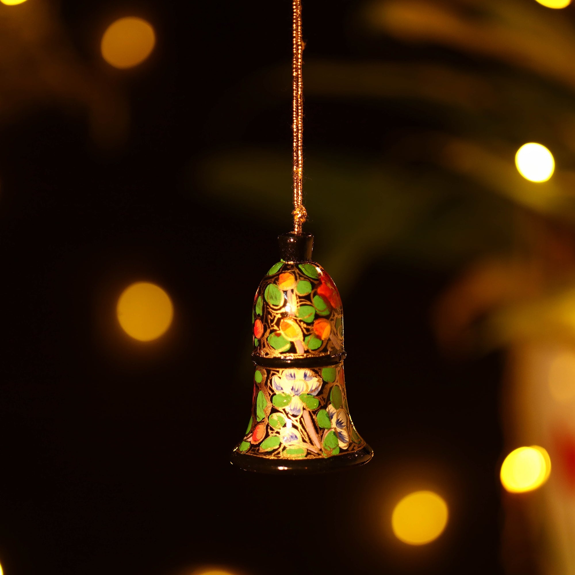 ZAHID HUSSAIN BHAT Bell - Kashmir Handpainted Wooden Christmas Ornament (3 Inches)