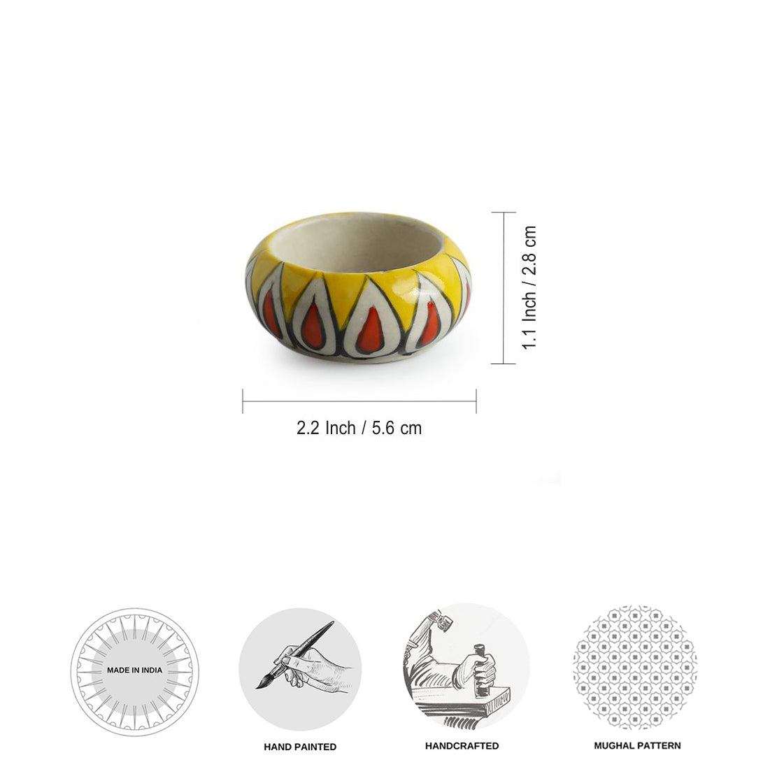EXCLUSIVELANE 'Mughal Flaming Jugnu' Handpainted Tea Light Holder (Set of 4, Ceramic) - view 4