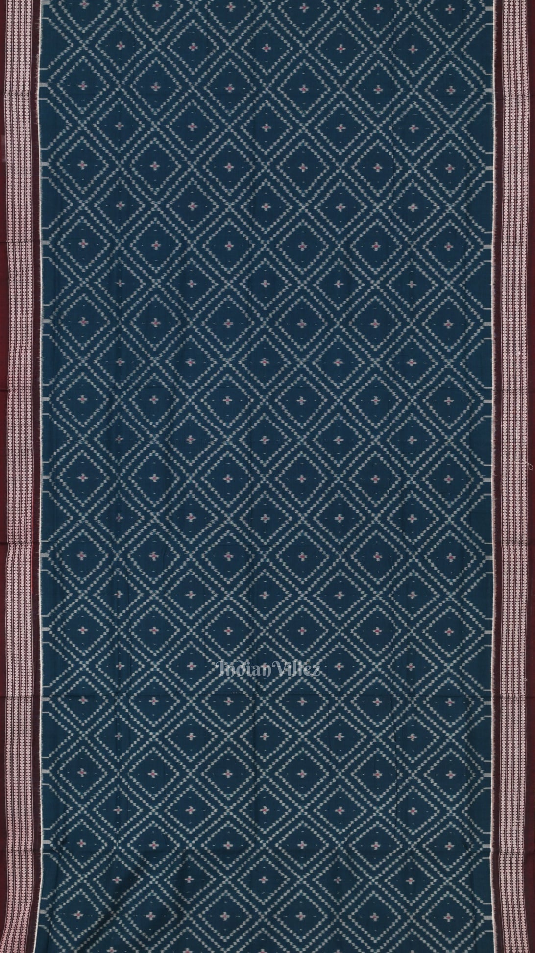IndianVillèz Blue Maroon Pasapali Odisha Sambalpuri Pure Cotton Saree - view 3
