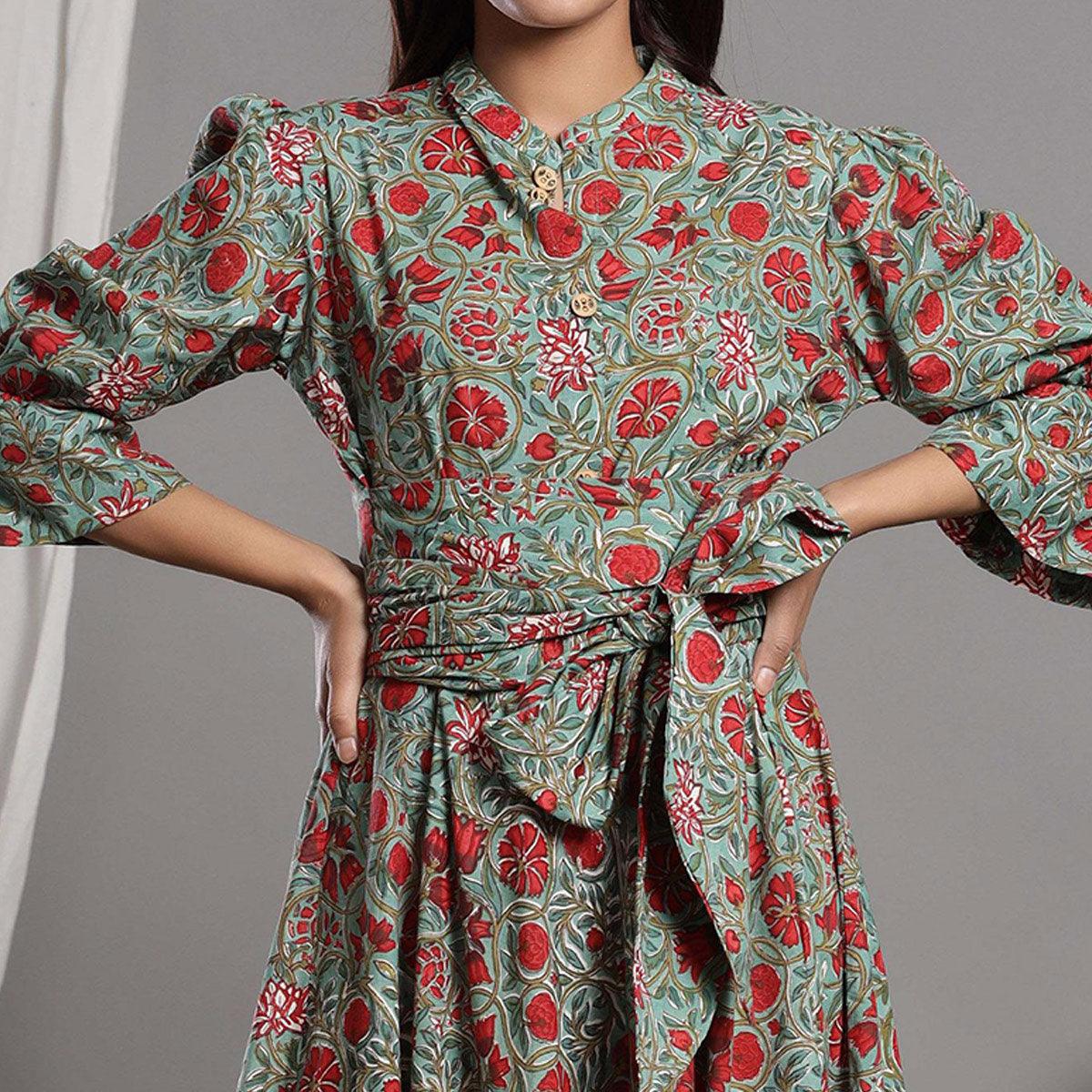 Peachmode Multicolor Casual Wear Floral Printed Cotton Gown - view 2