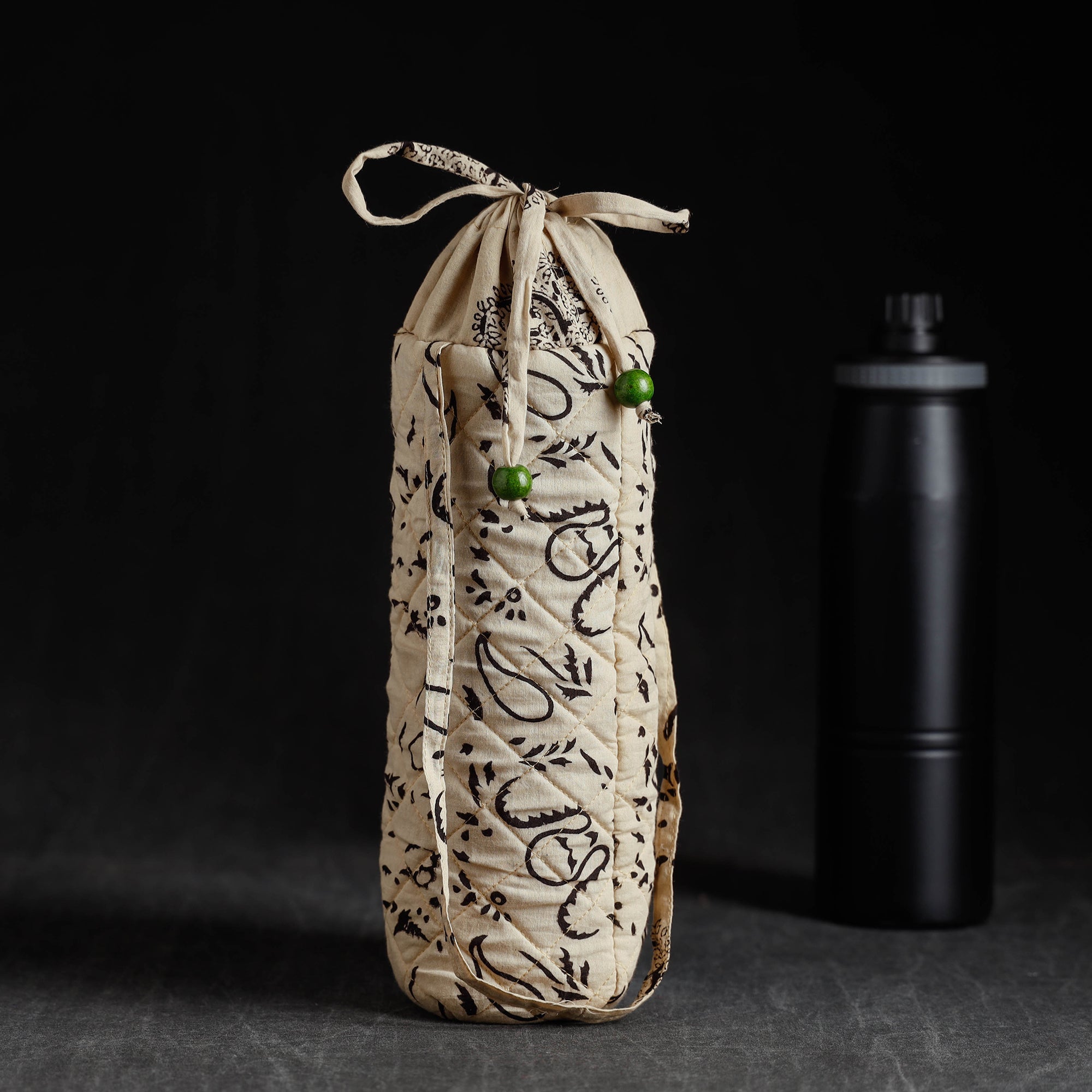 JALPARI Beige - Block Printed Cotton 1L Water Bottle Cover