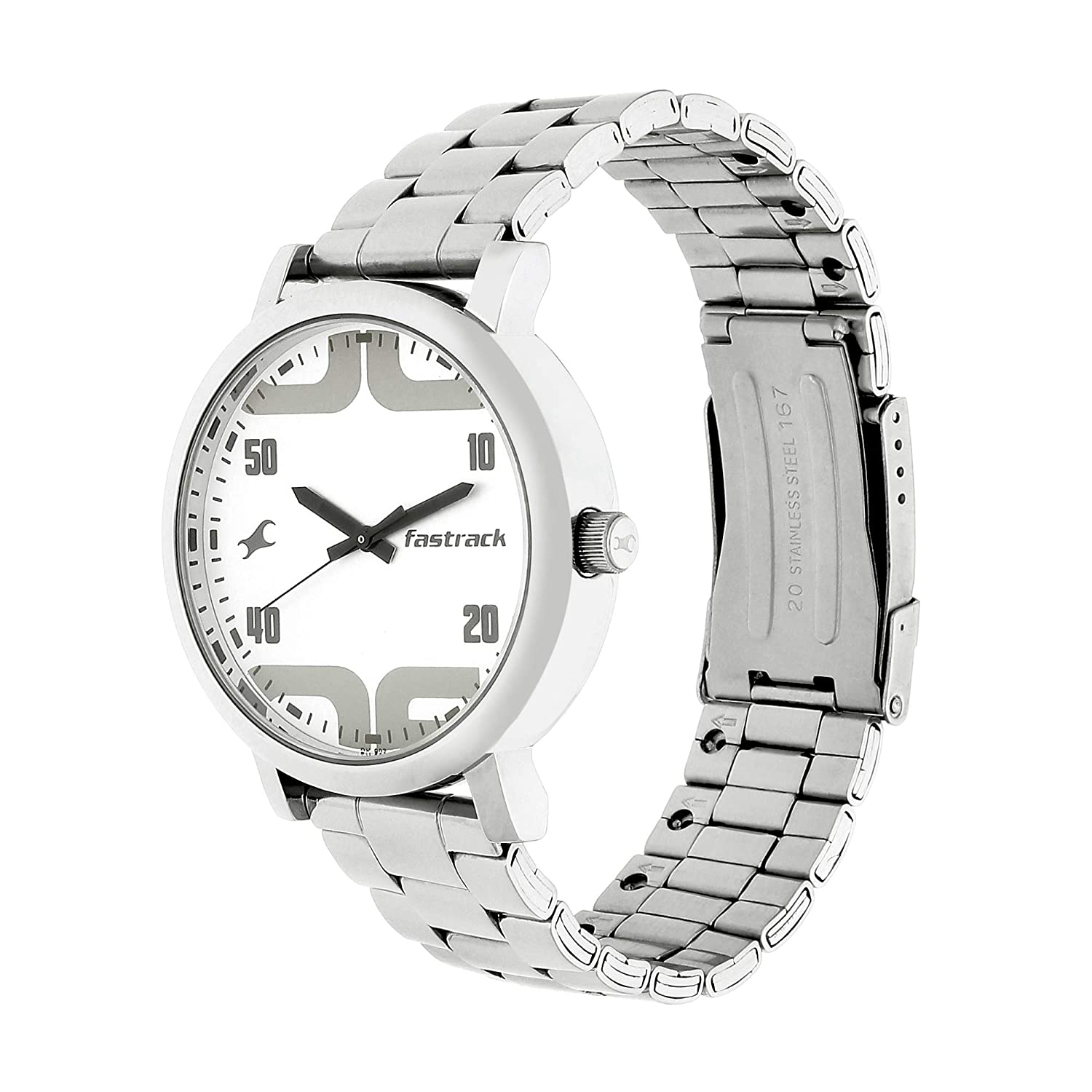 Fastrack Bold White Dial Anolog & Stainless Steel Strap