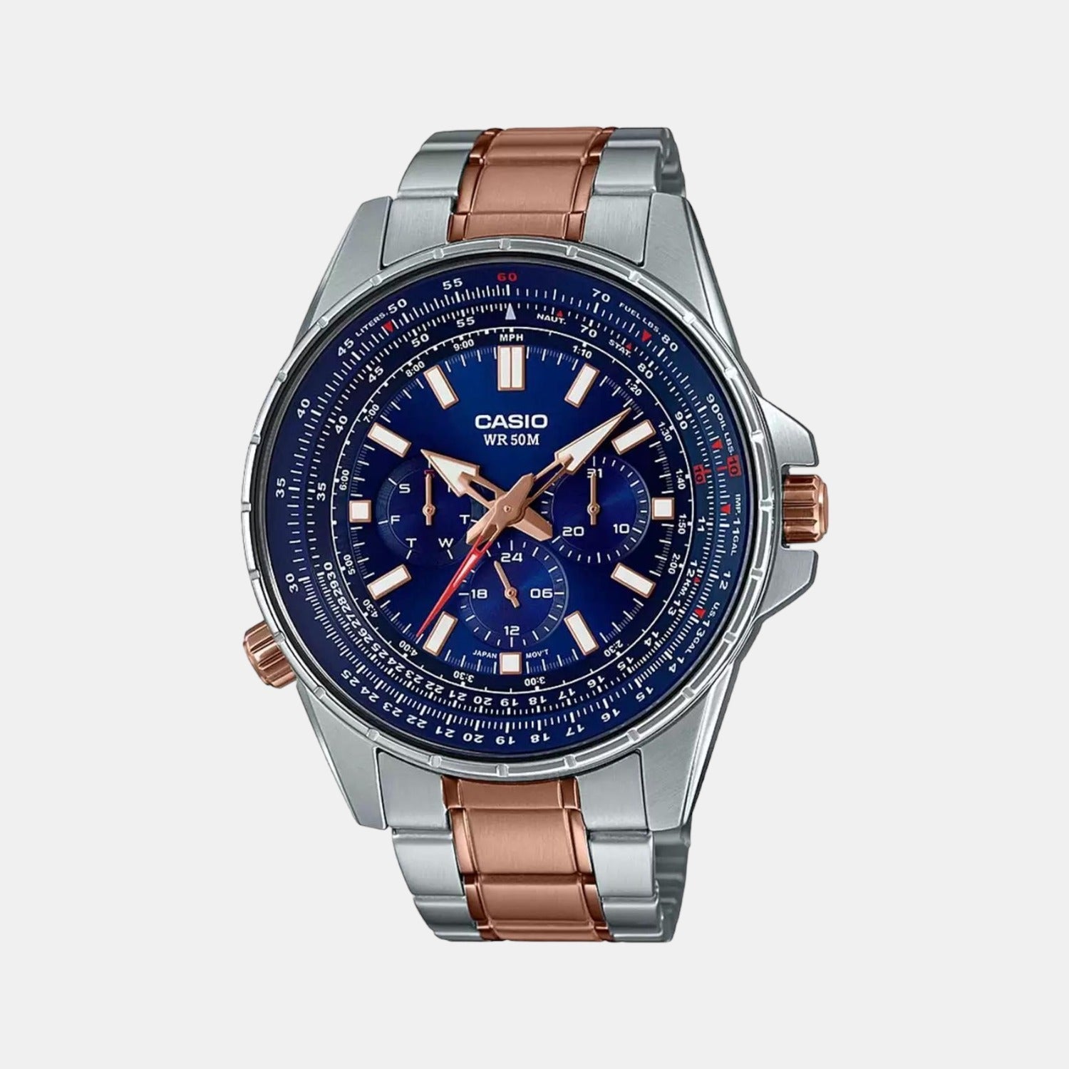 Casio Enticer Men Quartz Blue Dial Chronograph Stainless Steel Watch A1568