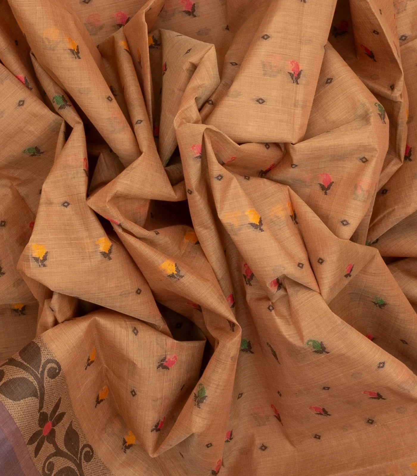 RmKV Brown Bengal Cotton Saree With Floral Motifs - view 3
