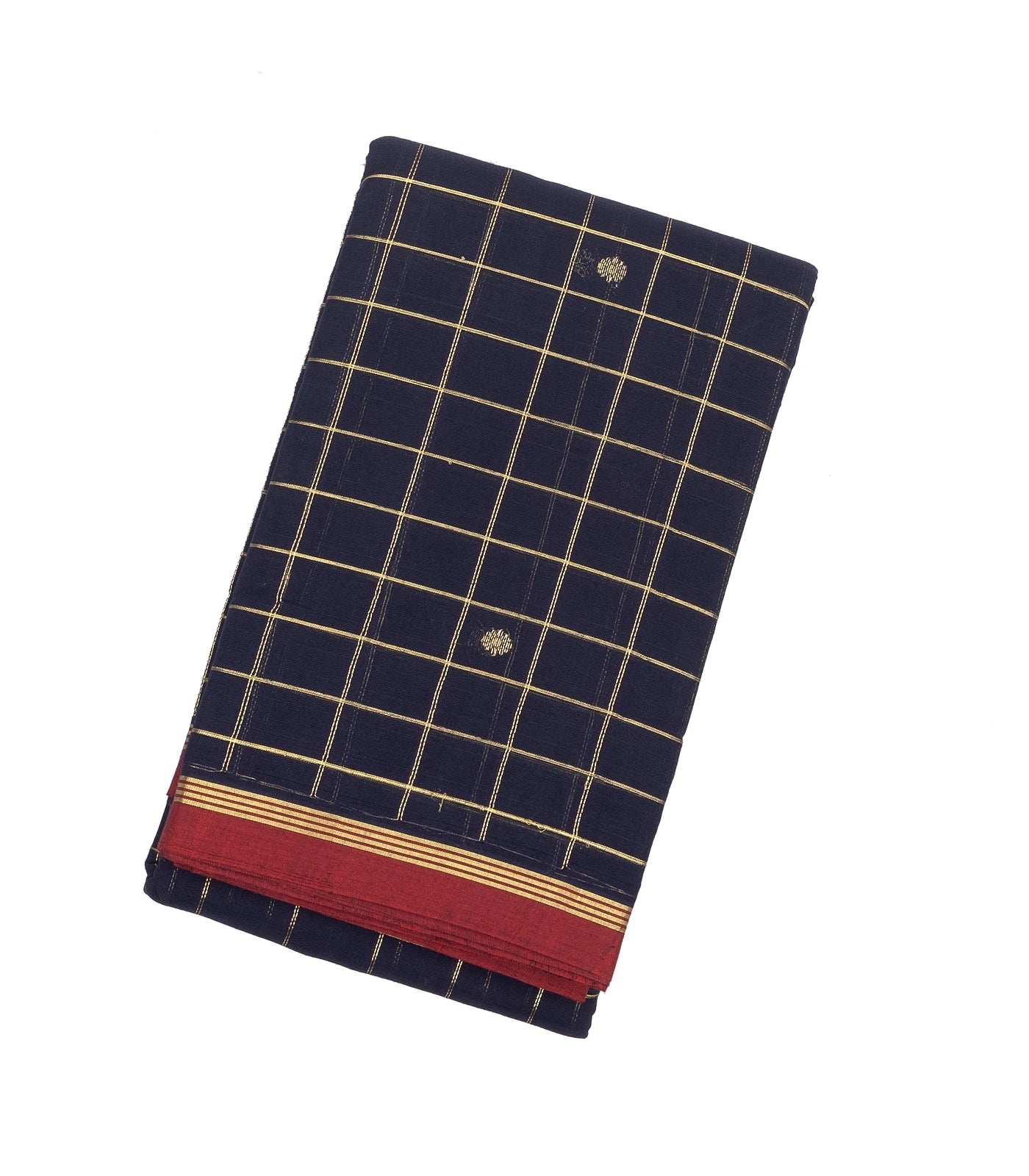 RmKV Navy Blue Handloom Kanchi Cotton Saree With Zari Checks