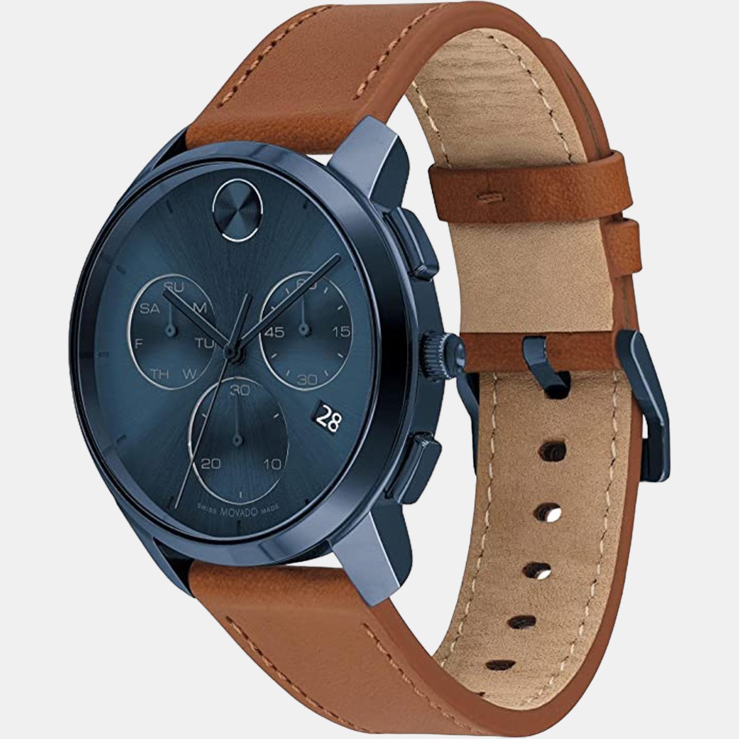 Movado Bold Men Quartz Blue Dial Chronograph Leather Watch 3600834 - view 2
